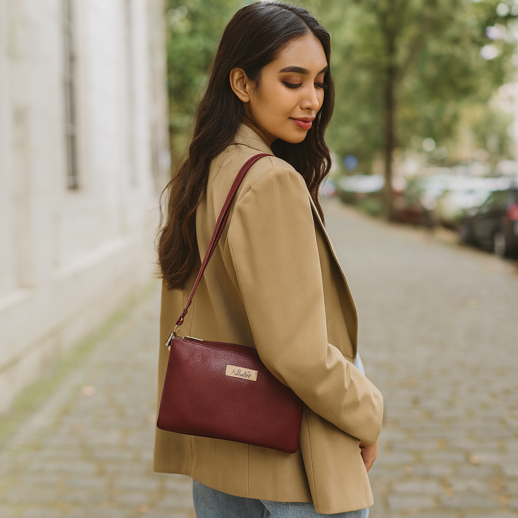 Sishka Olive Genuine Leather Crossover Shoulder Bag for Women – Sleek Crossbody Organizer Purse, Stylish Handbag for Daily Use (H 5.25" x W 8.37" x D 0.75").
