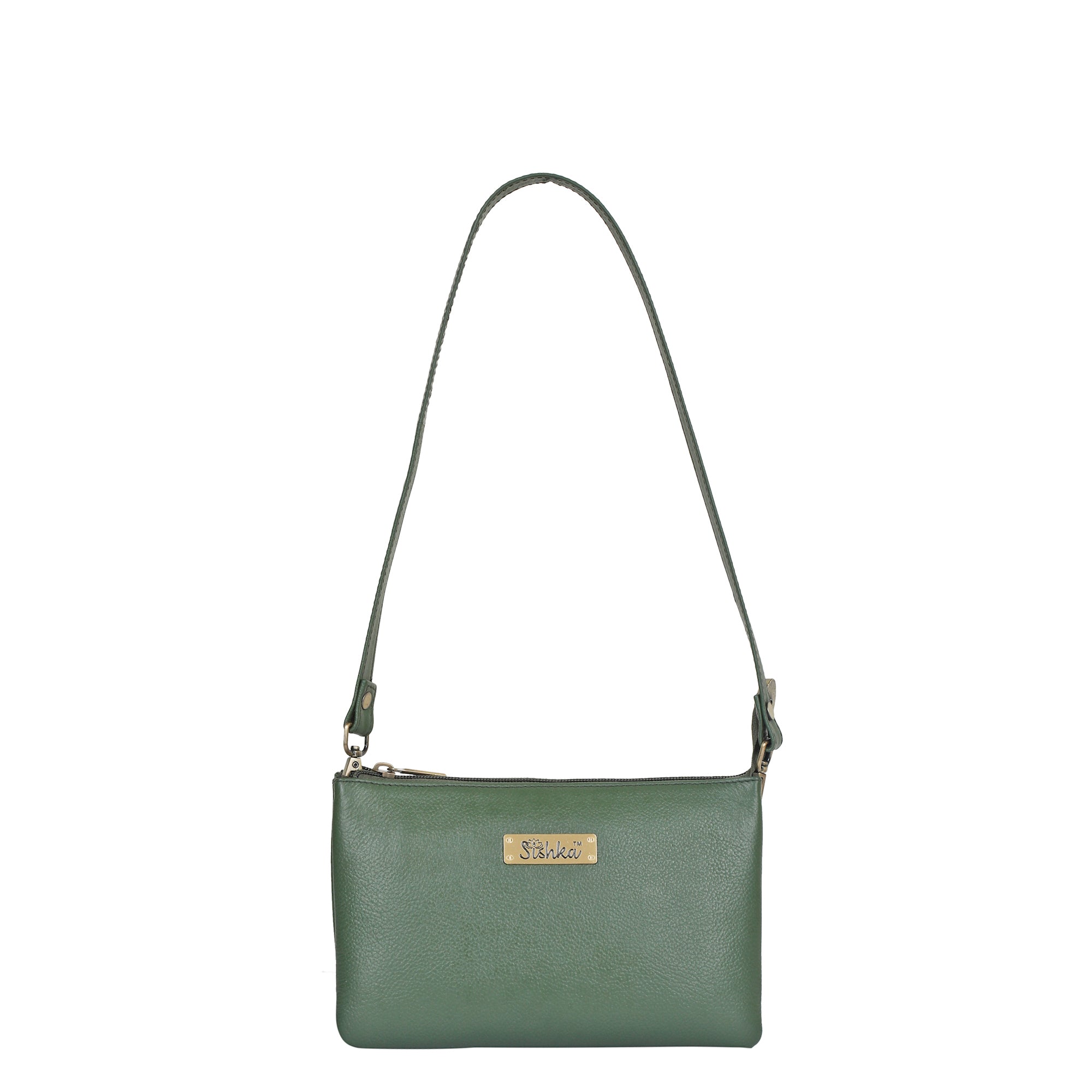 Sishka Olive Genuine Leather Crossover Shoulder Bag for Women – Sleek Crossbody Organizer Purse, Stylish Handbag for Daily Use (H 5.25" x W 8.37" x D 0.75").