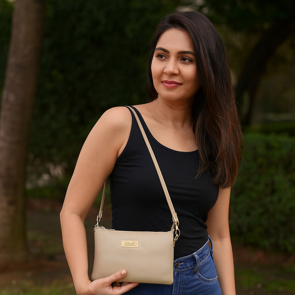 Taupe colour-  Sishka Genuine Leather Crossbody Organizer Bag for Women – Stylish Shoulder Handbag, Sleek Crossover Purse for Everyday Use (H 5.25" x W 8.37" x D 0.75").