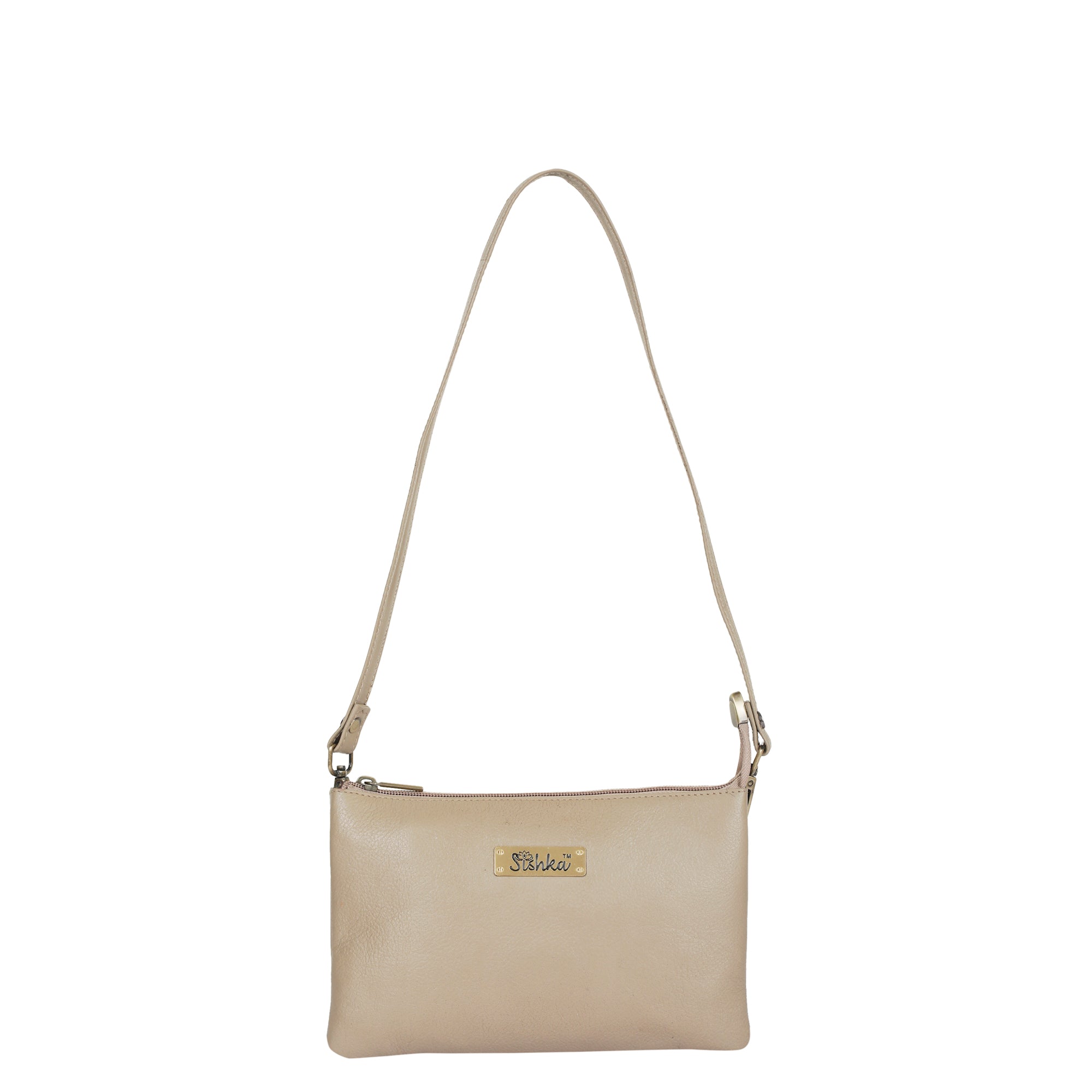 Taupe colour-  Sishka Genuine Leather Crossbody Organizer Bag for Women – Stylish Shoulder Handbag, Sleek Crossover Purse for Everyday Use (H 5.25" x W 8.37" x D 0.75").