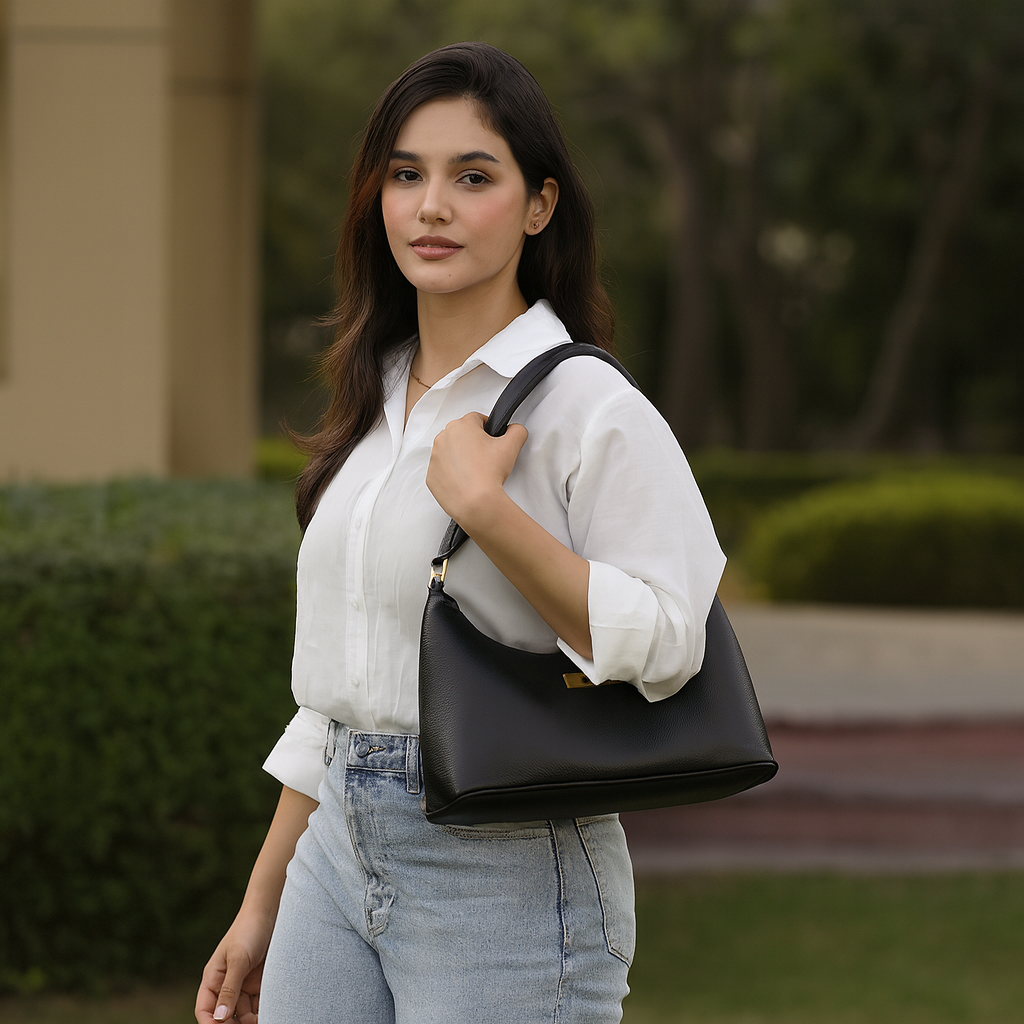 Sishka Black Genuine Leather Hobo Bag – Stylish Tote Shoulder Handbag, Soft Leather Satchel, Versatile Crossbody Purse for Women (H 7.25" x W 10.5" x D 4.25").