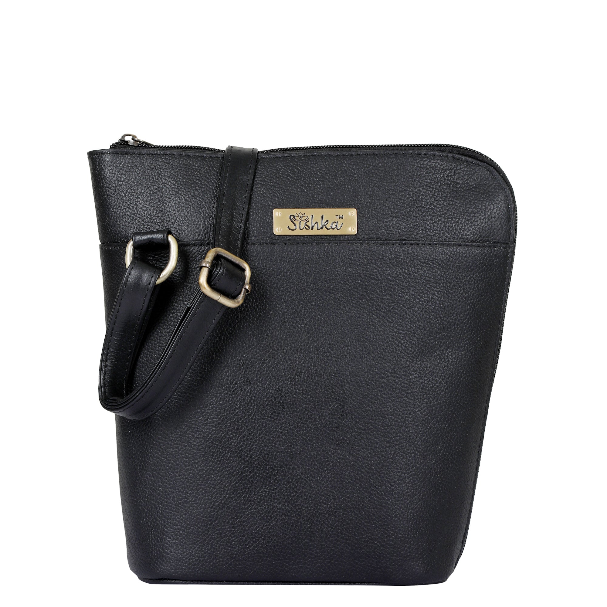 Sishka Black Genuine Leather Shoulder Bag for Women – Sleek Crossbody Organizer Purse, Perfect for Casual Outings, Travel & Daily Use (H 9.25" x W 9.5" x D 3.5").