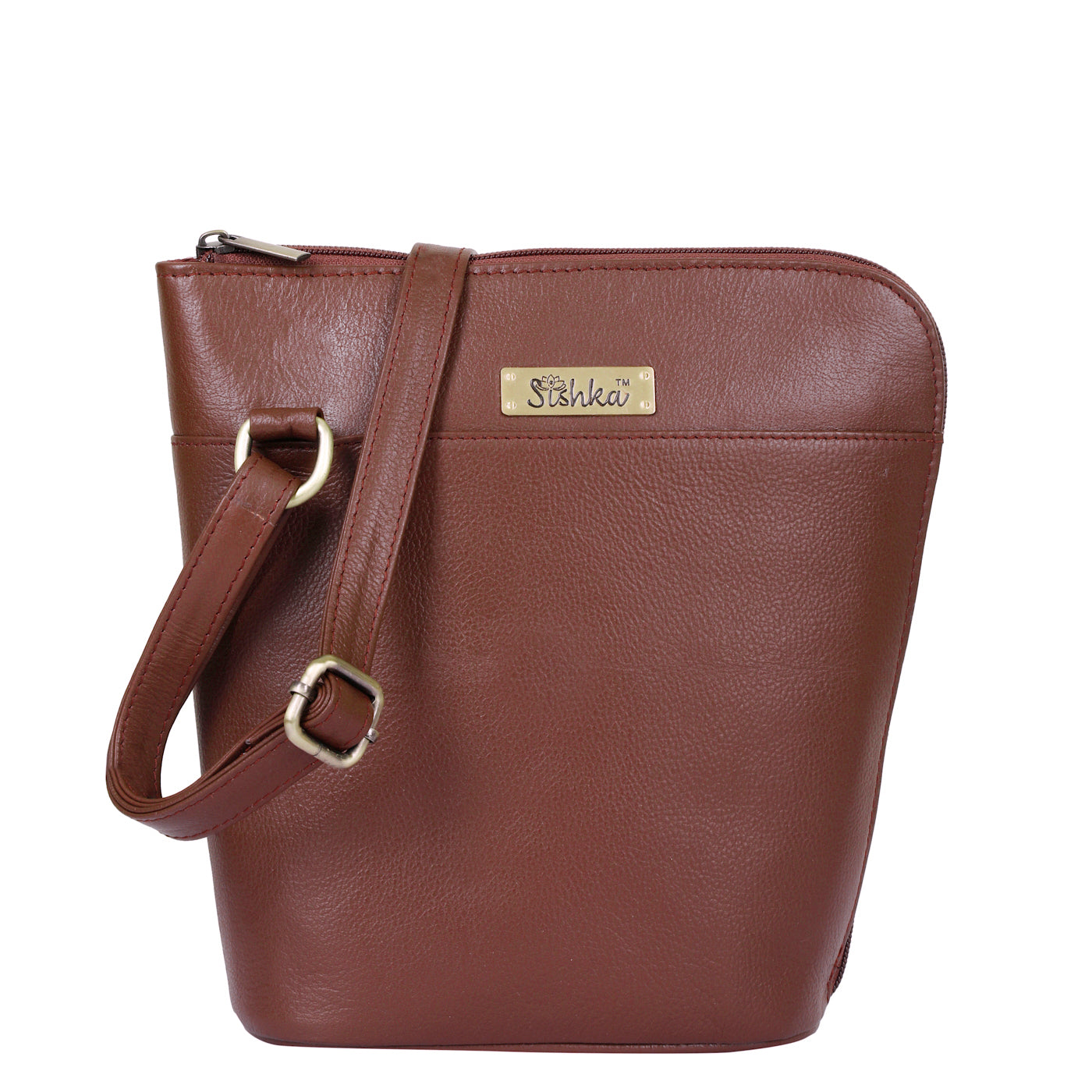 Sishka Brown Genuine Leather Crossbody Purse for Women – Elegant Shoulder Organizer Bag, Compact and Stylish for Work, Travel & Casual Events (H 9.25" x W 9.5" x D 3.5").