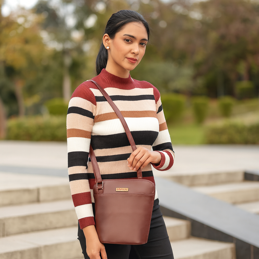 Sishka Cherry Red Genuine Leather Crossbody Organizer Bag for Women – Stylish Shoulder Organizer Purse, Sleek and Compact Handbag for Everyday Essentials (H 9.25" x W 9.5" x D 3.5")