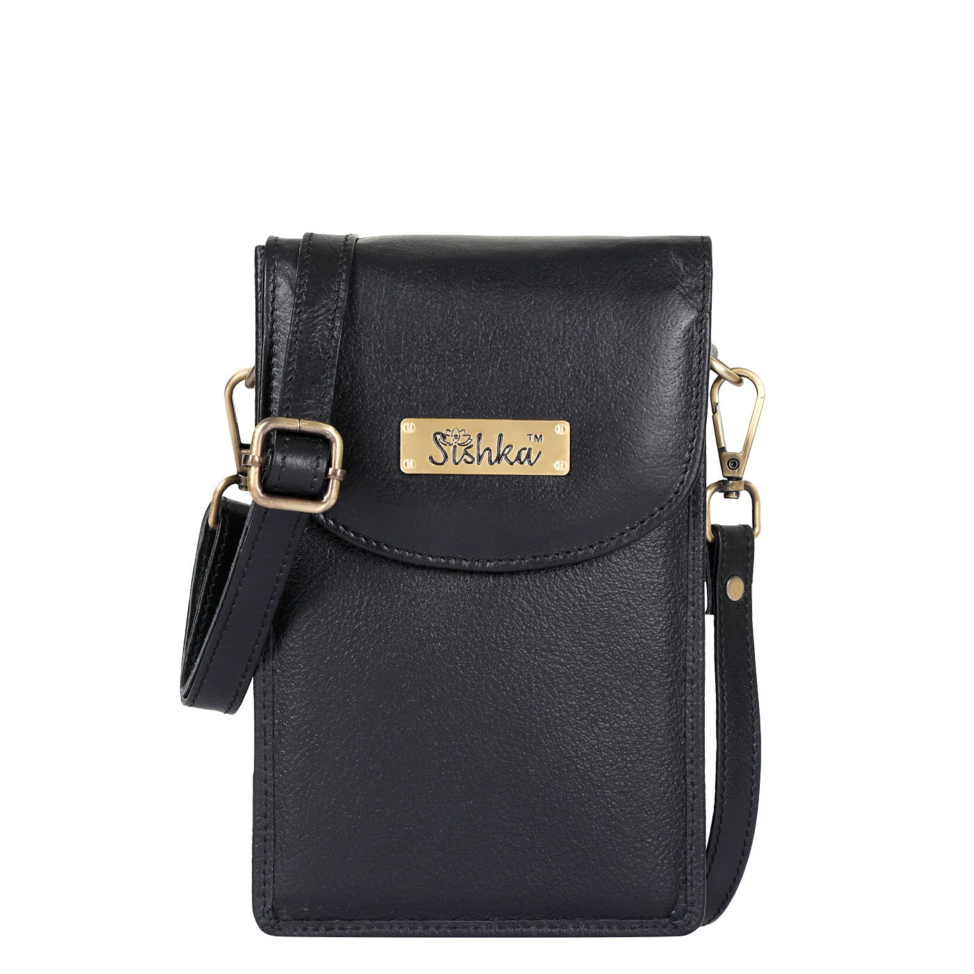 Crossbody Cell Phone Wallet in Trendy Black by Sishka – Stylish Genuine Leather Purse, Sleek Shoulder Bag, Travel Sling, Compact Wallet for Everyday Use.