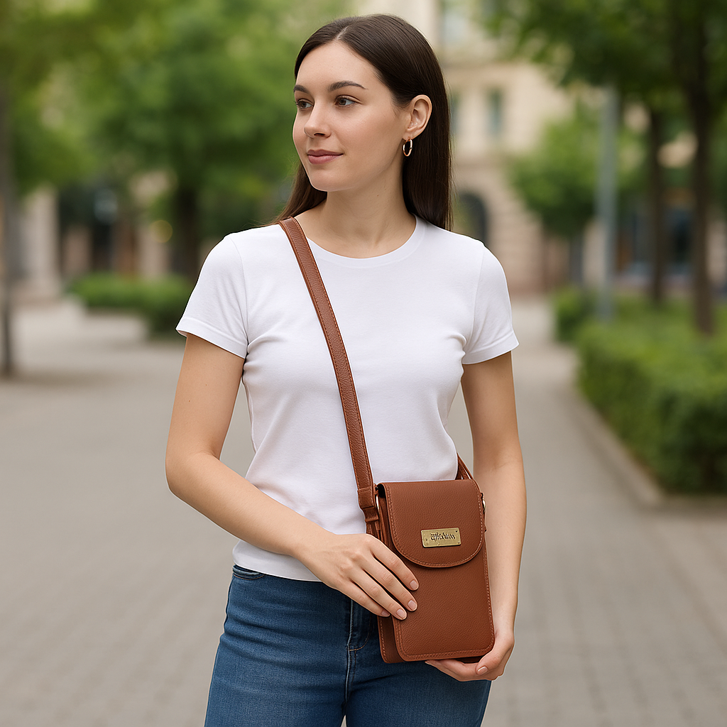 Crossbody Cell Phone Wallet in Stylish Brown by Sishka –  Leather Purse, Convenient Shoulder Bag, Practical Travel Sling, Compact Wallet for Everyday Needs.