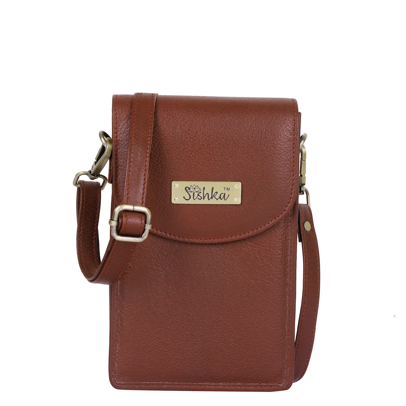 Crossbody Cell Phone Wallet in Stylish Brown by Sishka –  Leather Purse, Convenient Shoulder Bag, Practical Travel Sling, Compact Wallet for Everyday Needs.