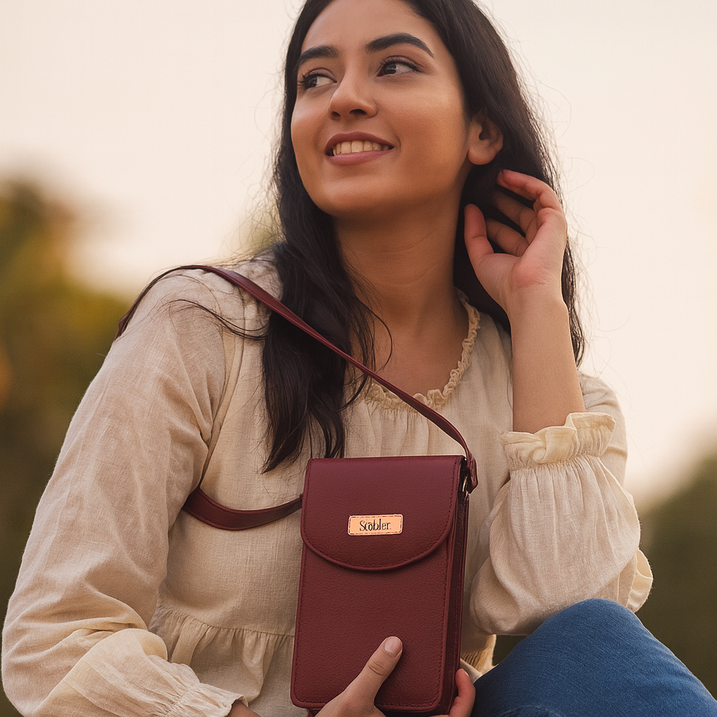 Sishka Cherry Red Crossbody Cell Phone Wallet for Women – Leather Purse, Trendy Shoulder Handbag, Genuine Leather Phone Bag, Travel Crossbody Purse, Compact Wallet & Sling for Daily Use.