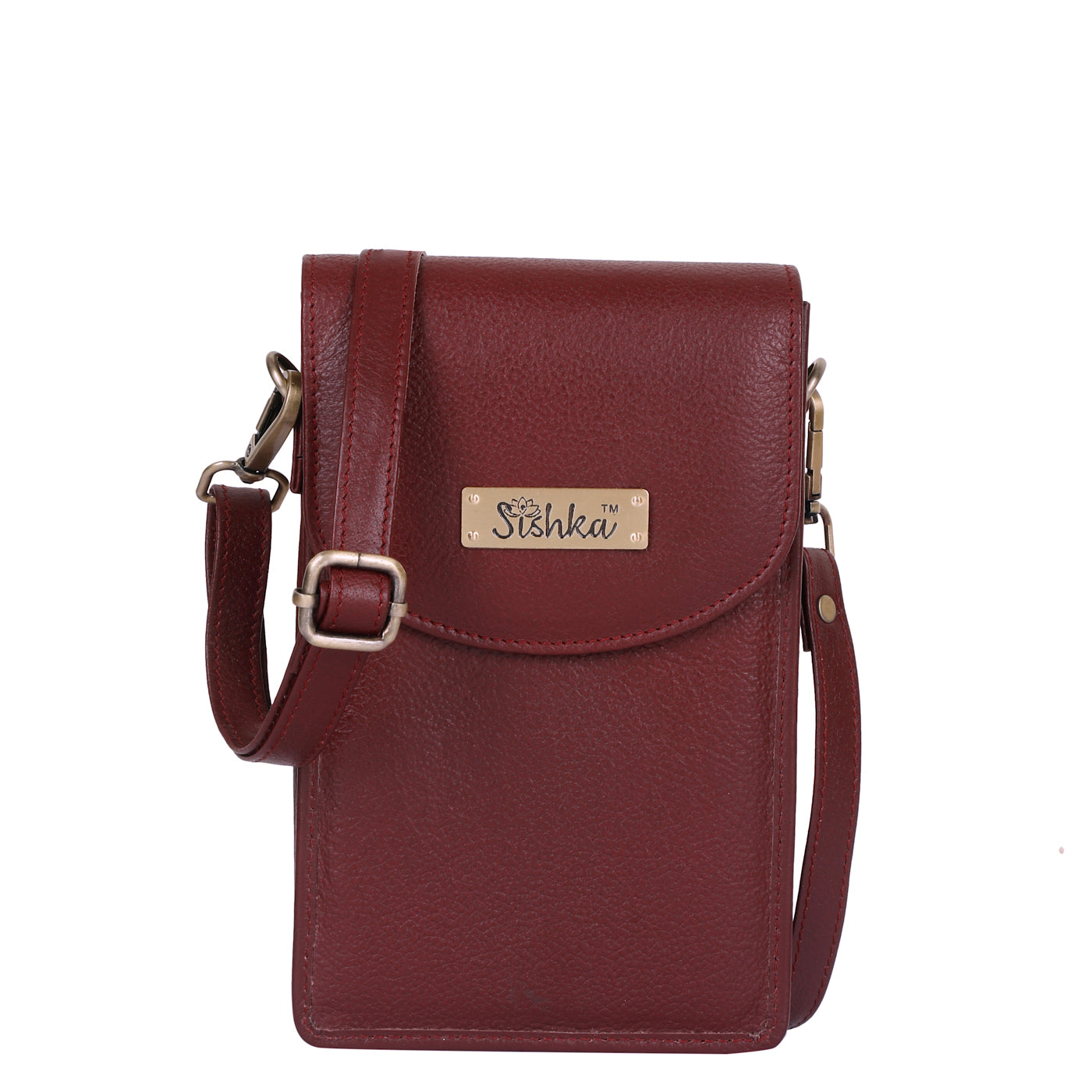 Sishka Cherry Red Crossbody Cell Phone Wallet for Women – Leather Purse, Trendy Shoulder Handbag, Genuine Leather Phone Bag, Travel Crossbody Purse, Compact Wallet & Sling for Daily Use.