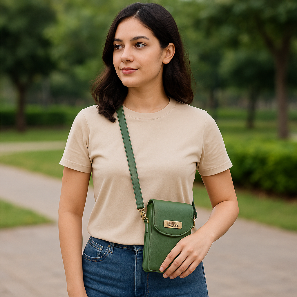 Sishka Olive Crossbody Cell phone Wallet for Women/ Ladies – Trendy Leather Phone Purse, Stylish Shoulder Bag, Genuine Leather Travel Sling, Compact Wallet for Everyday Use.