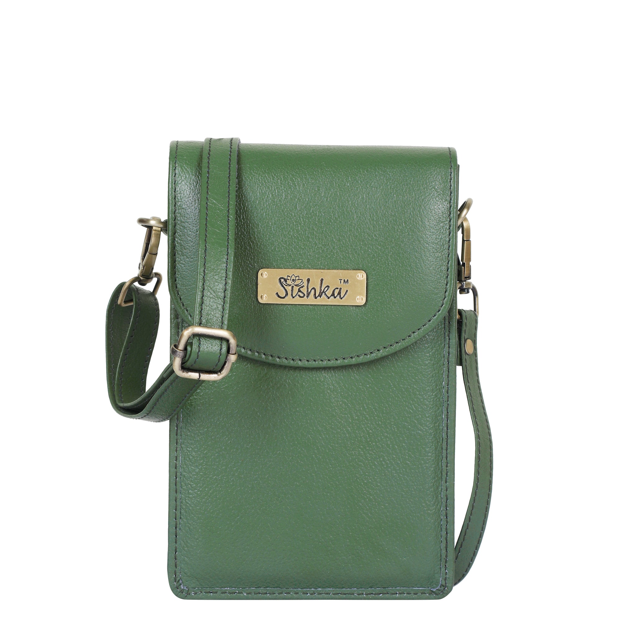 Sishka Olive Crossbody Cell phone Wallet for Women/ Ladies – Trendy Leather Phone Purse, Stylish Shoulder Bag, Genuine Leather Travel Sling, Compact Wallet for Everyday Use.