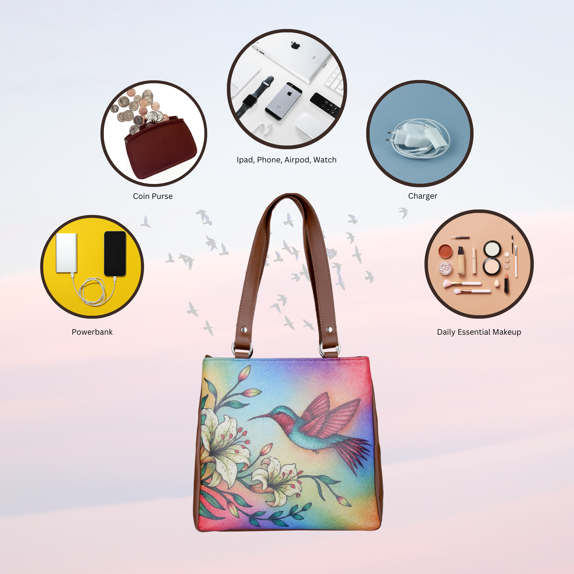 Women’s Printed Leather Tote Shoulder Bag – Multi-Compartment Handbag for Daily Use, Work & Travel