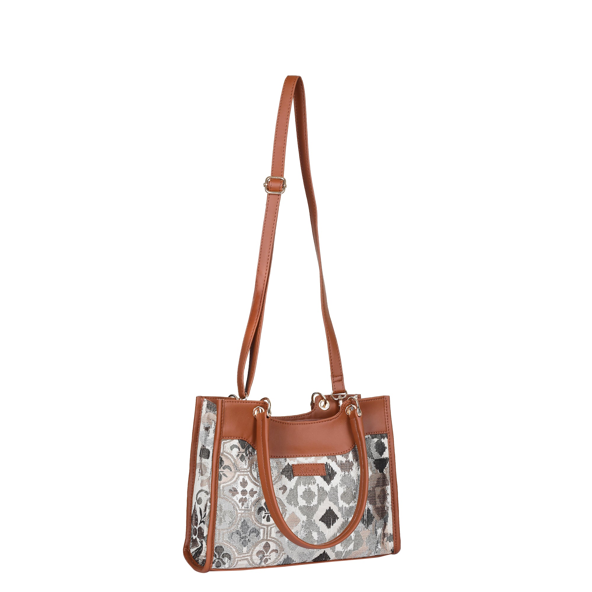 Abstract Tapestry Satchel Bag Crossbody Top Handle Handbag for Women with Vegan Leather Trim for Daily Use