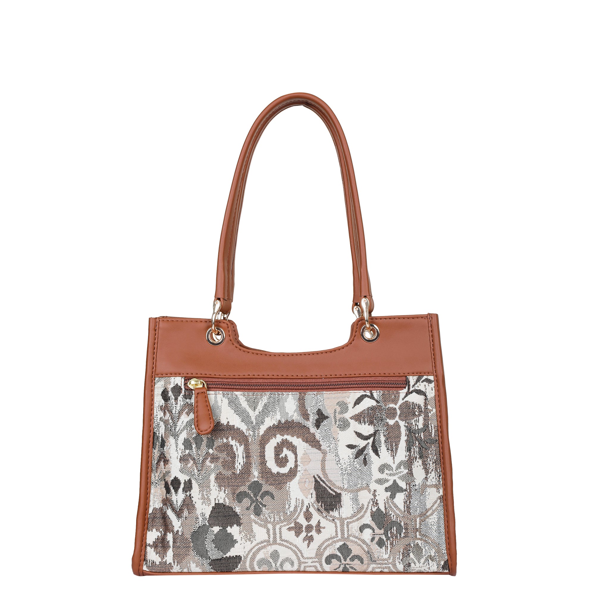 Abstract Tapestry Satchel Bag Crossbody Top Handle Handbag for Women with Vegan Leather Trim for Daily Use