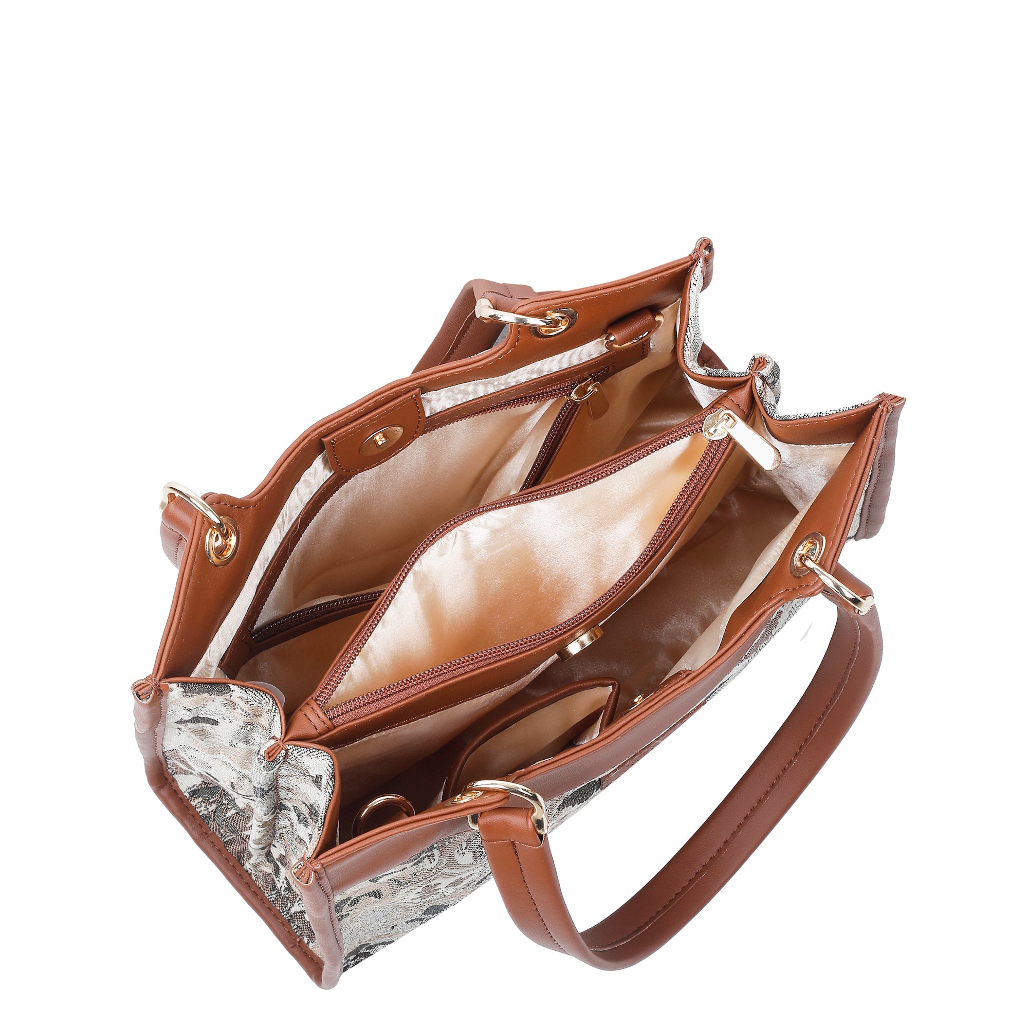 Abstract Tapestry Satchel Bag Crossbody Top Handle Handbag for Women with Vegan Leather Trim for Daily Use
