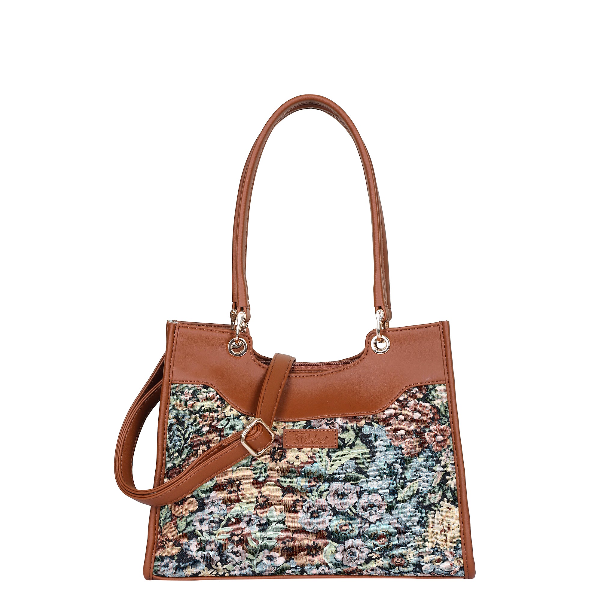 Women’s Botanical Tapestry Satchel Bag Crossbody Shoulder Handbag with Vegan Leather Trim for Everyday Use