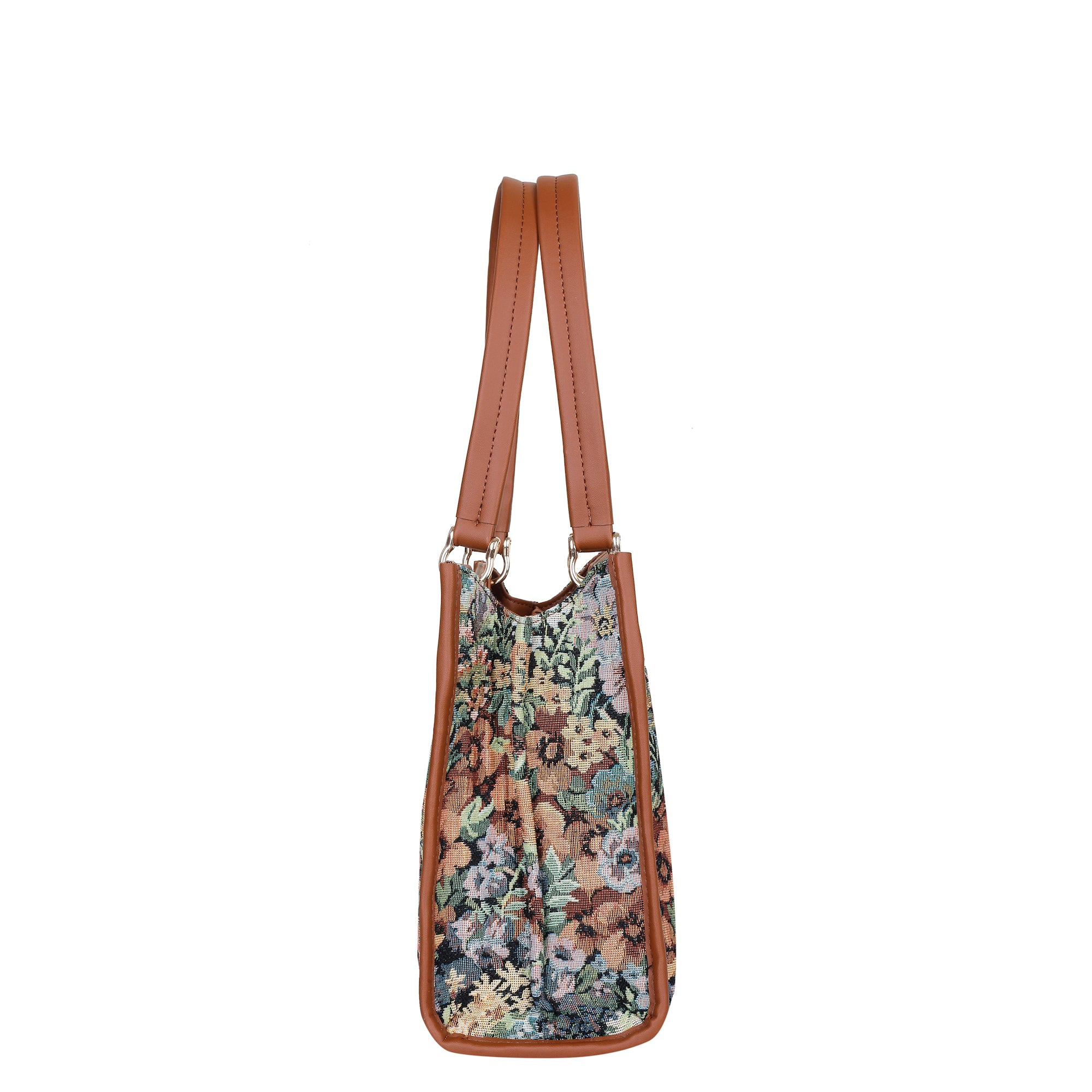 Women’s Botanical Tapestry Satchel Bag Crossbody Shoulder Handbag with Vegan Leather Trim for Everyday Use