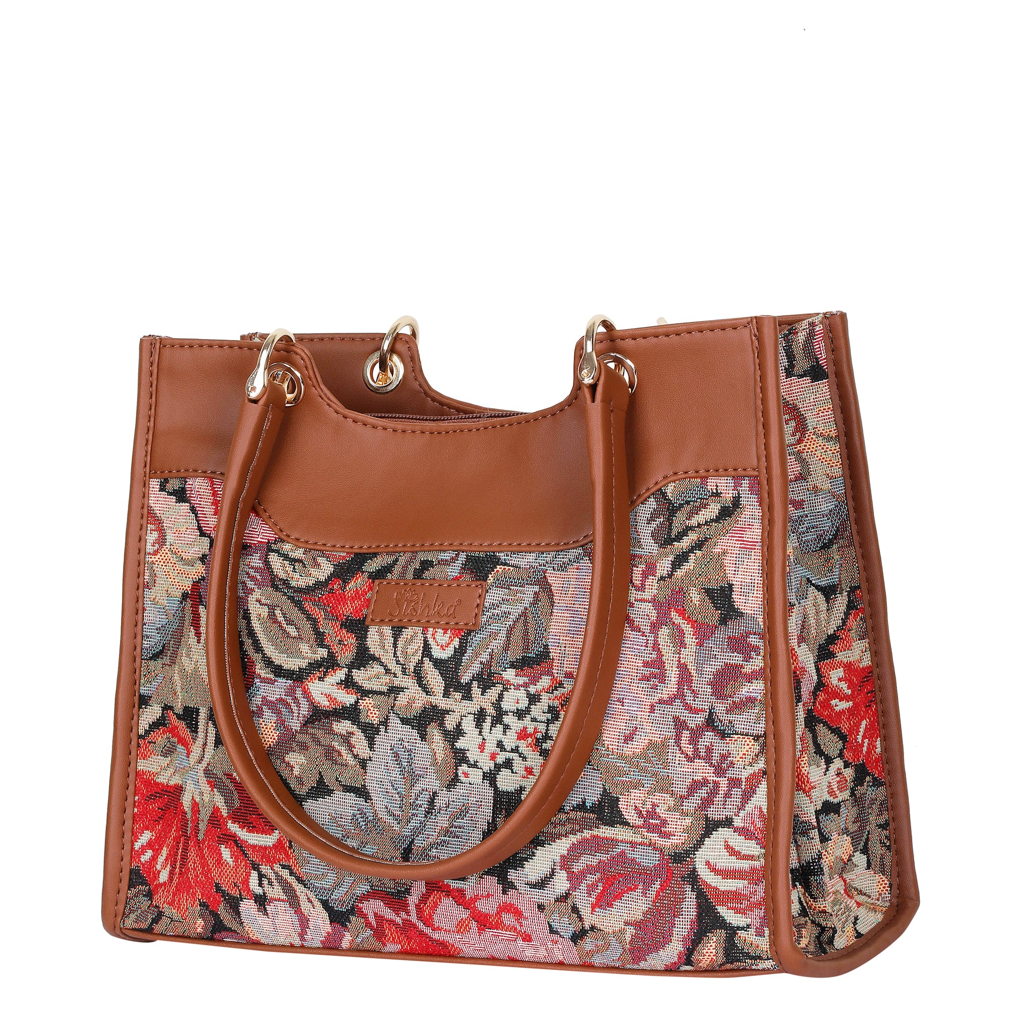 Women’s Floral Tapestry Satchel Bag Crossbody Shoulder Handbag with Top Handle Vegan Leather Trim for Office & Travel