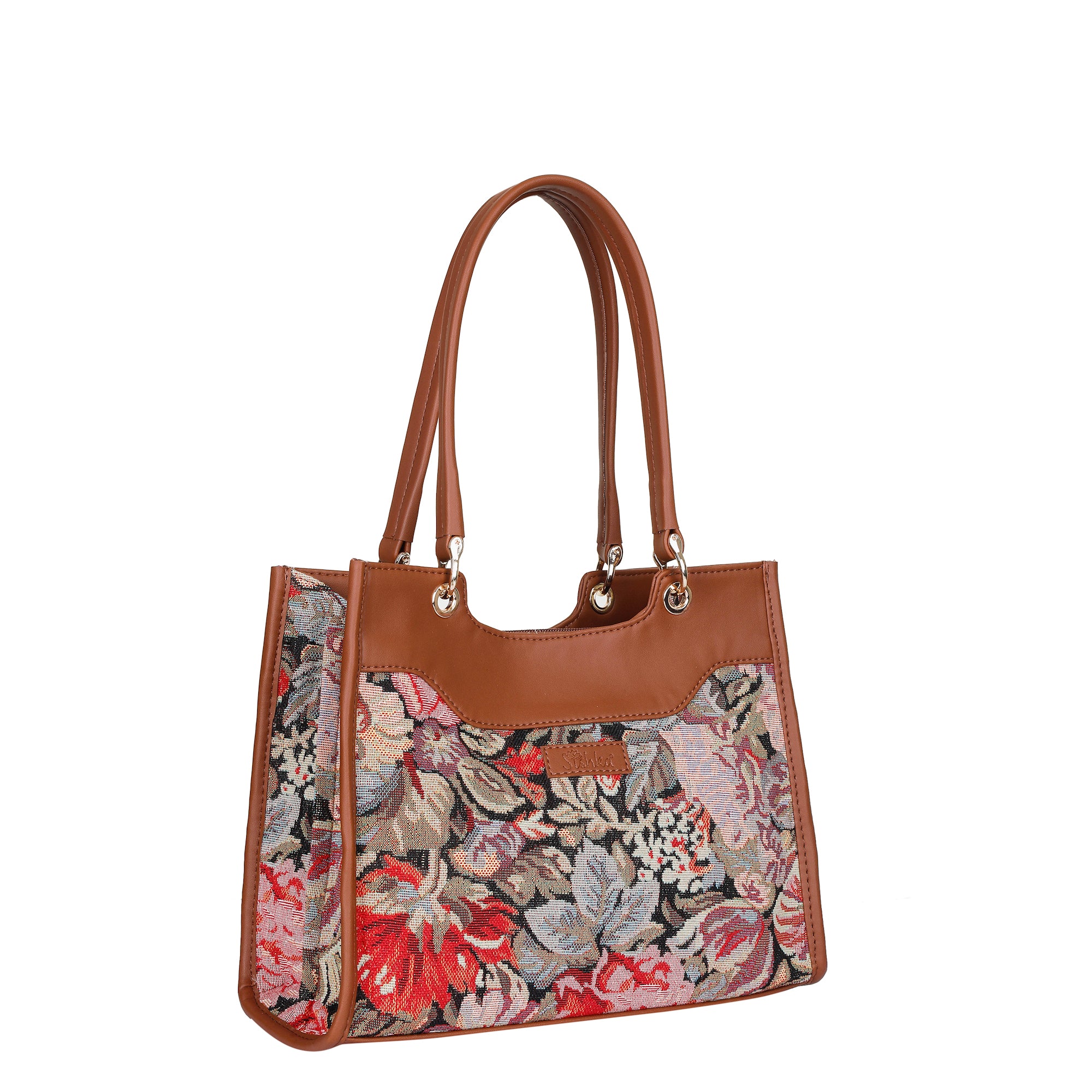 Women’s Floral Tapestry Satchel Bag Crossbody Shoulder Handbag with Top Handle Vegan Leather Trim for Office & Travel