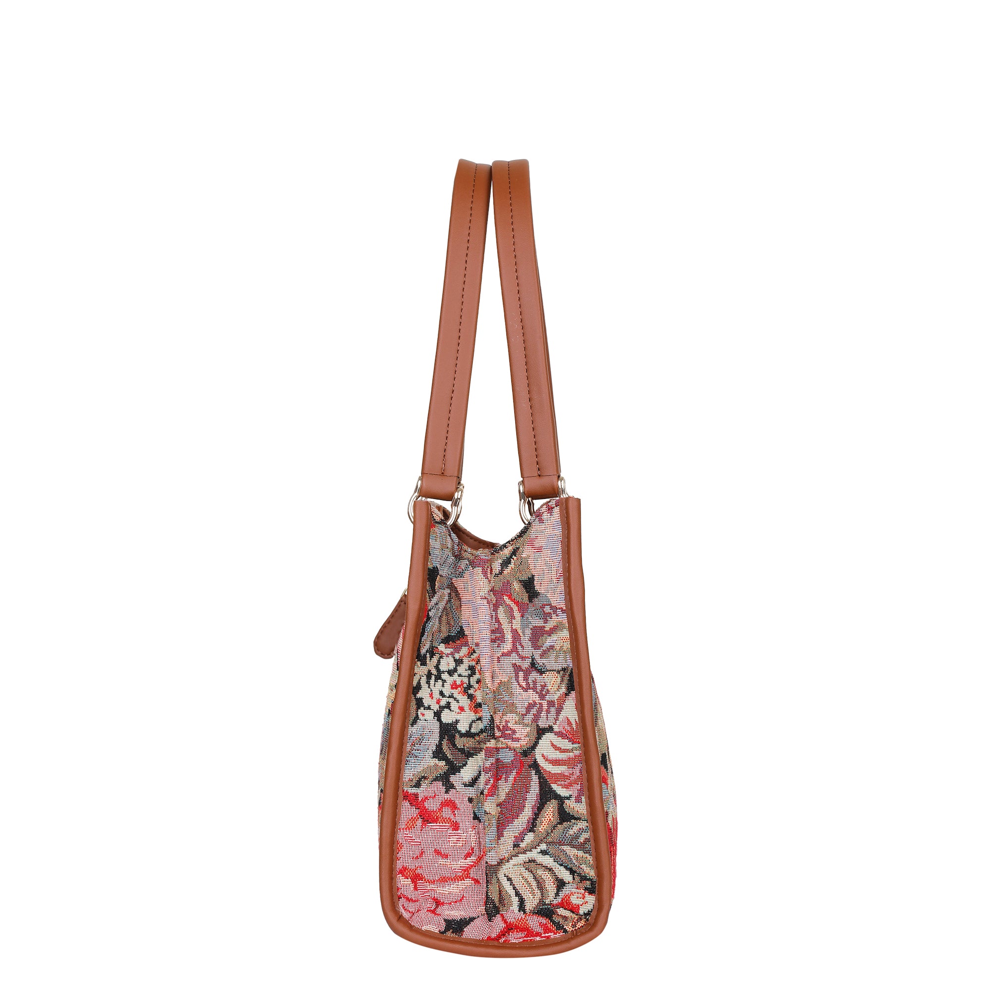 Women’s Floral Tapestry Satchel Bag Crossbody Shoulder Handbag with Top Handle Vegan Leather Trim for Office & Travel
