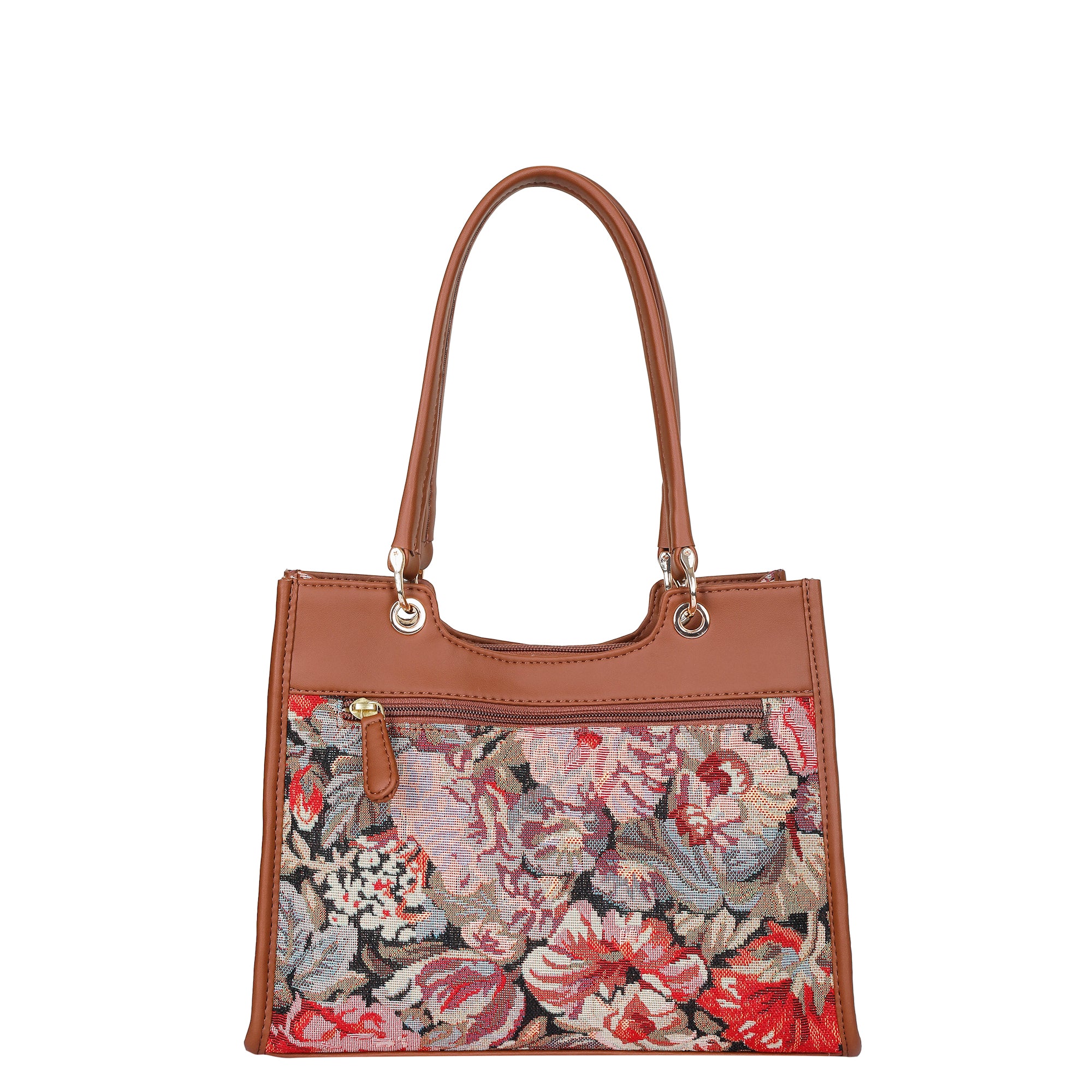 Women’s Floral Tapestry Satchel Bag Crossbody Shoulder Handbag with Top Handle Vegan Leather Trim for Office & Travel