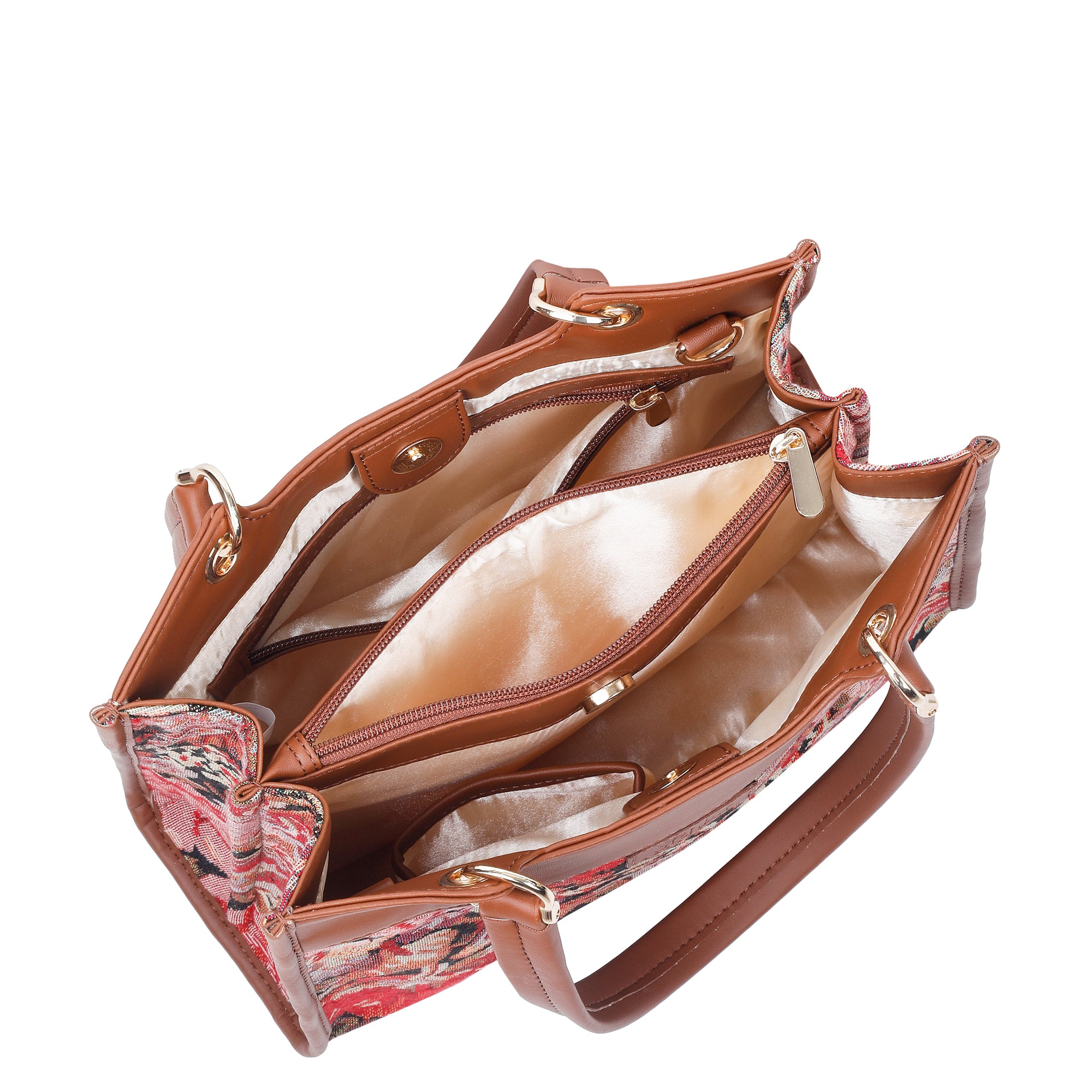 Women’s Floral Tapestry Satchel Bag Crossbody Shoulder Handbag with Top Handle Vegan Leather Trim for Office & Travel