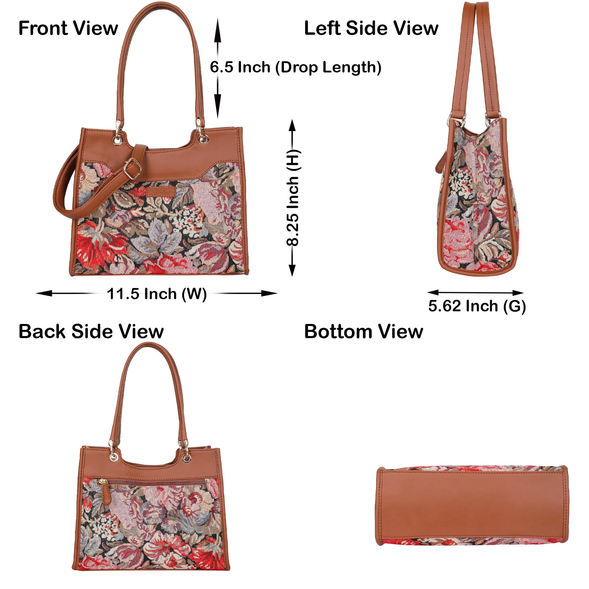 Women’s Floral Tapestry Satchel Bag Crossbody Shoulder Handbag with Top Handle Vegan Leather Trim for Office & Travel