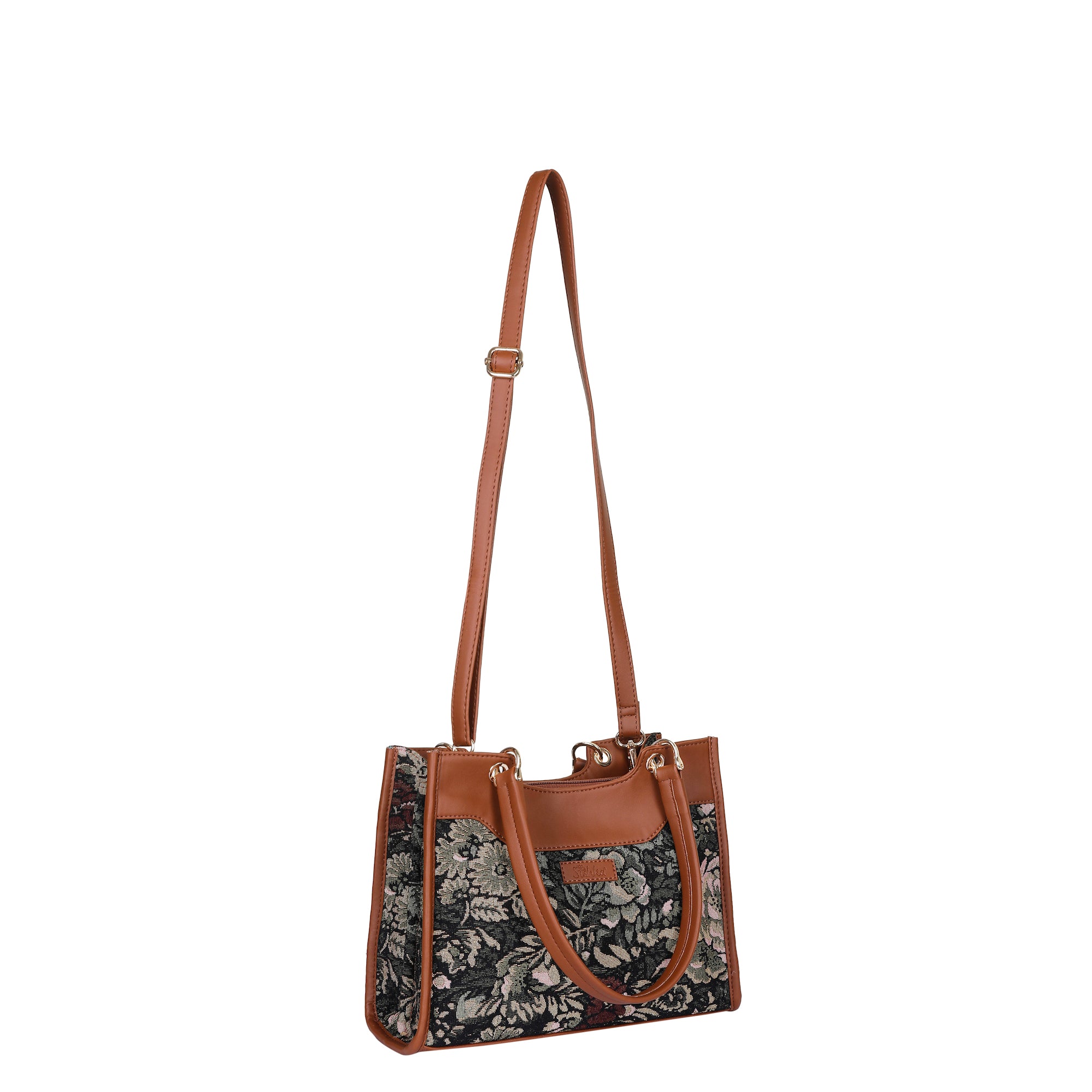 Women’s Tapestry Satchel Bag Vintage Pattern Crossbody Handbag with Vegan Leather Trim for Daily Use