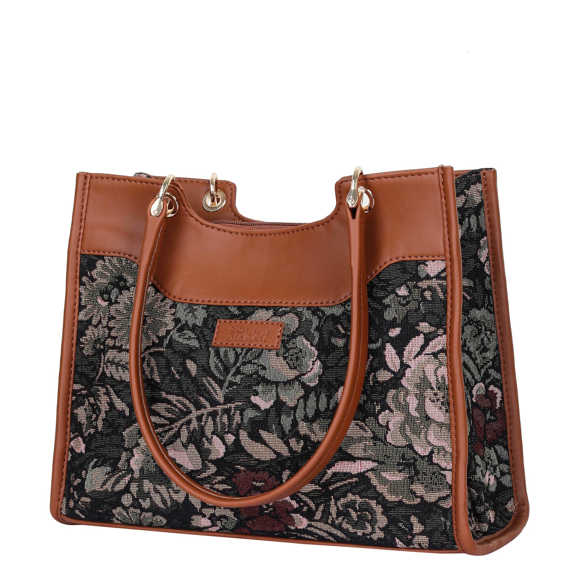 Women’s Tapestry Satchel Bag Vintage Pattern Crossbody Handbag with Vegan Leather Trim for Daily Use