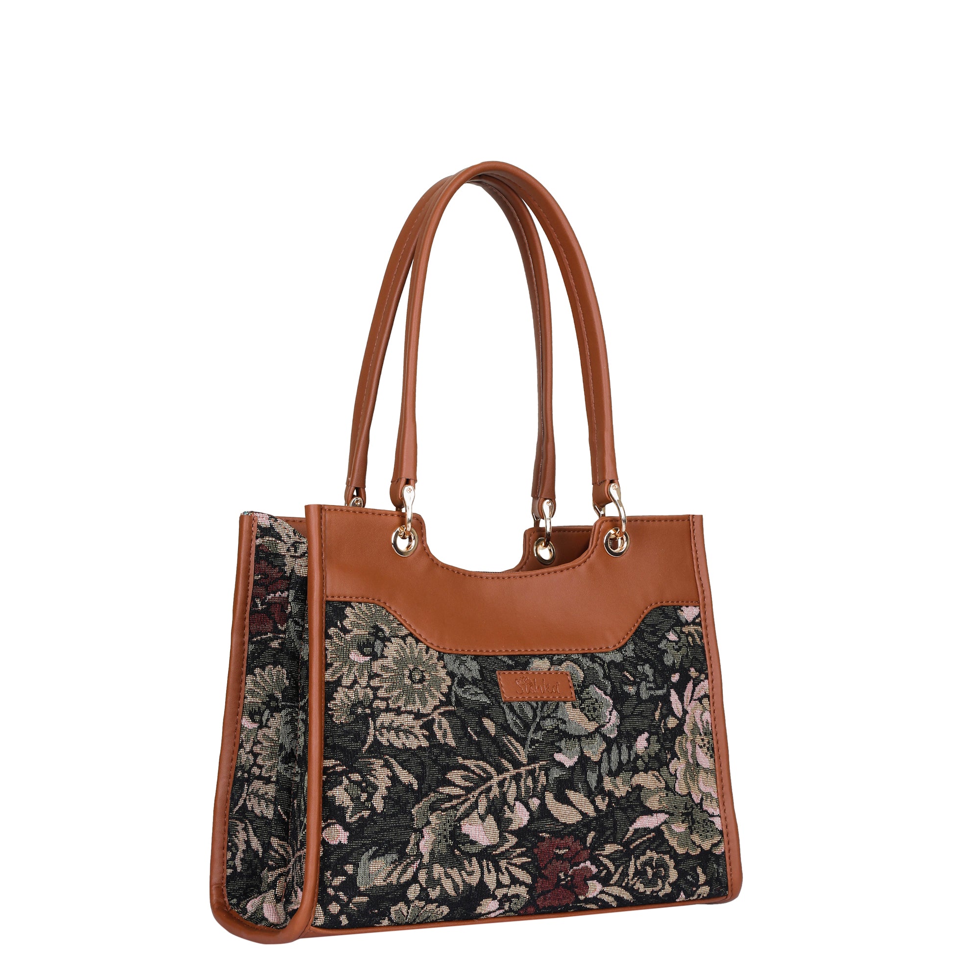 Women’s Tapestry Satchel Bag Vintage Pattern Crossbody Handbag with Vegan Leather Trim for Daily Use