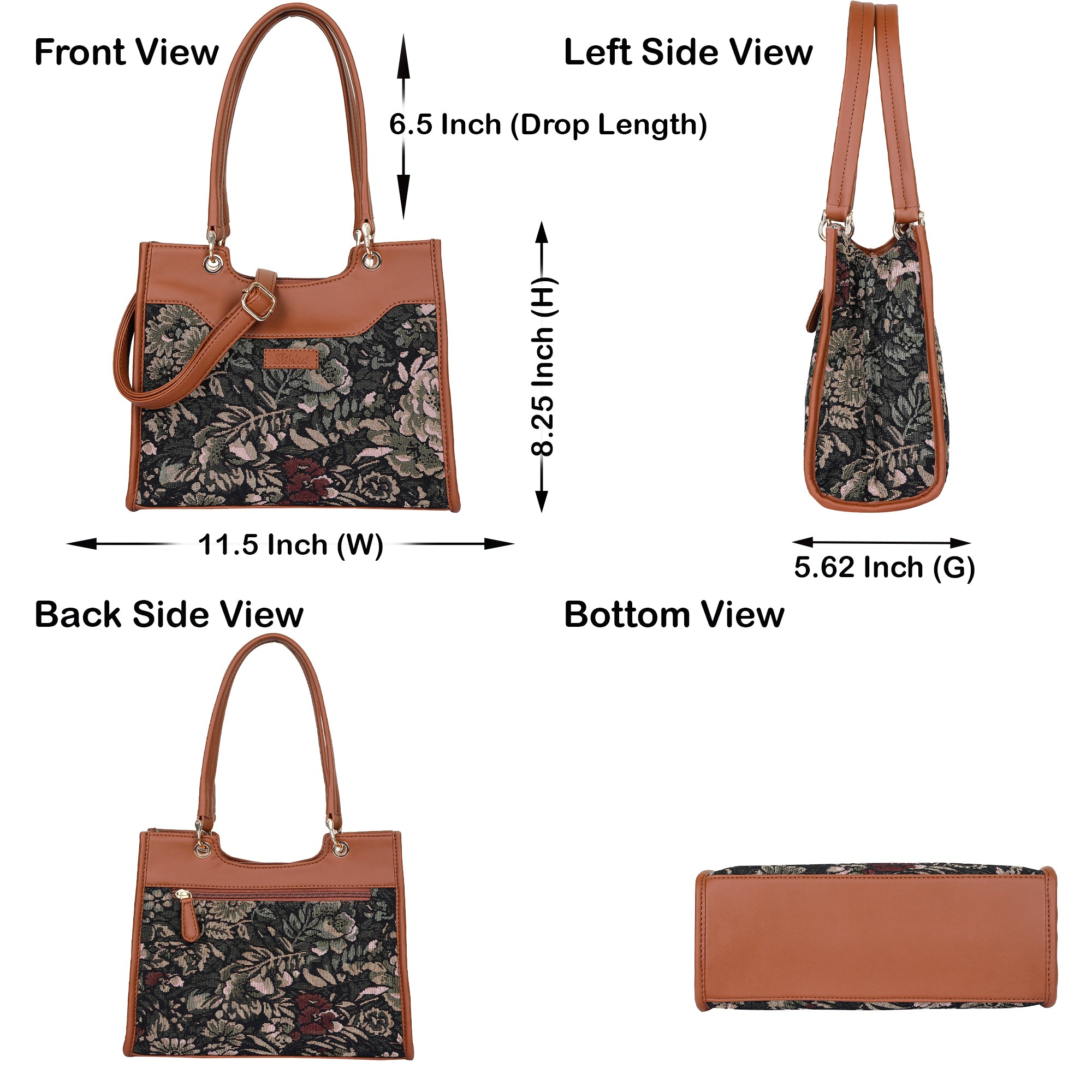 Women’s Tapestry Satchel Bag Vintage Pattern Crossbody Handbag with Vegan Leather Trim for Daily Use
