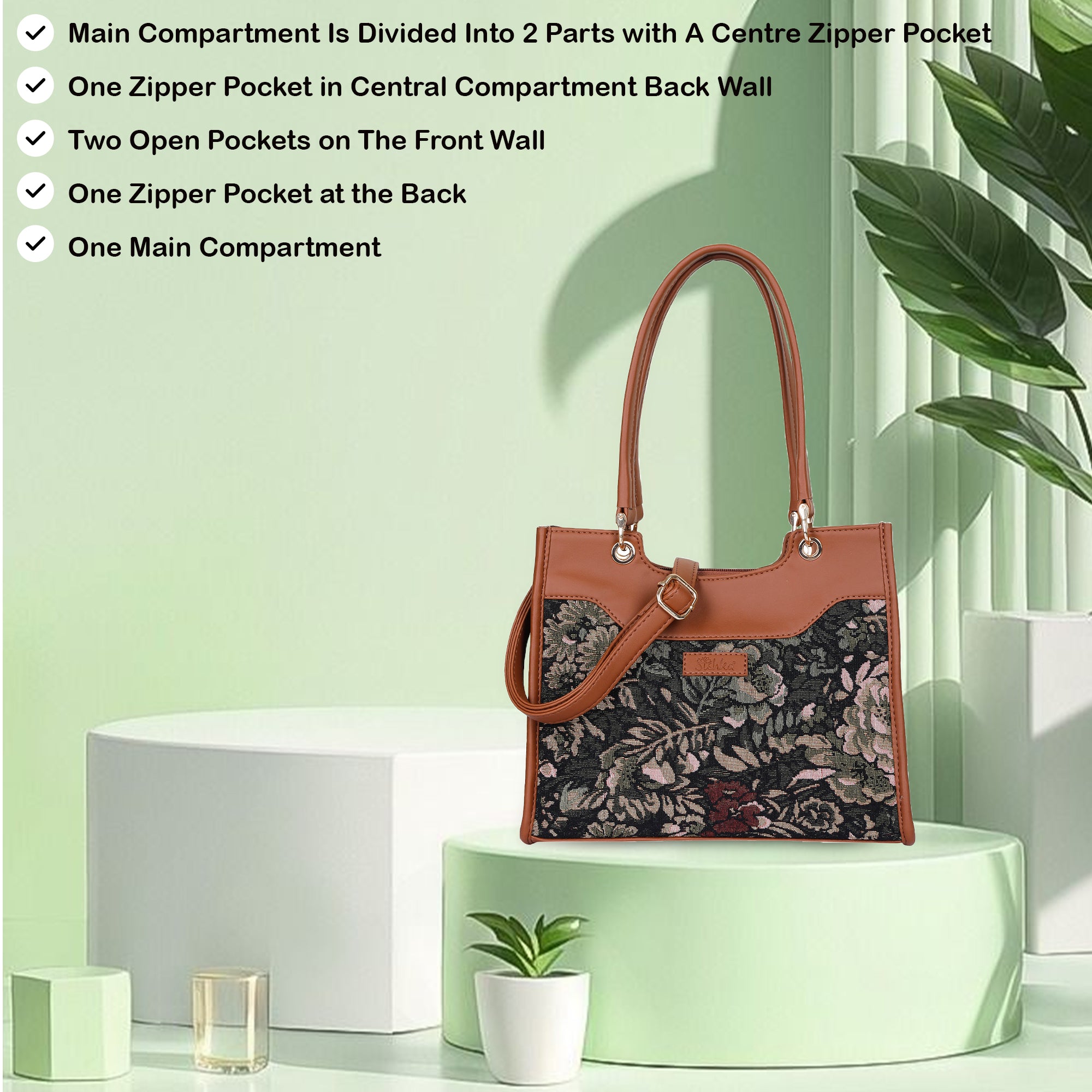 Women’s Tapestry Satchel Bag Vintage Pattern Crossbody Handbag with Vegan Leather Trim for Daily Use