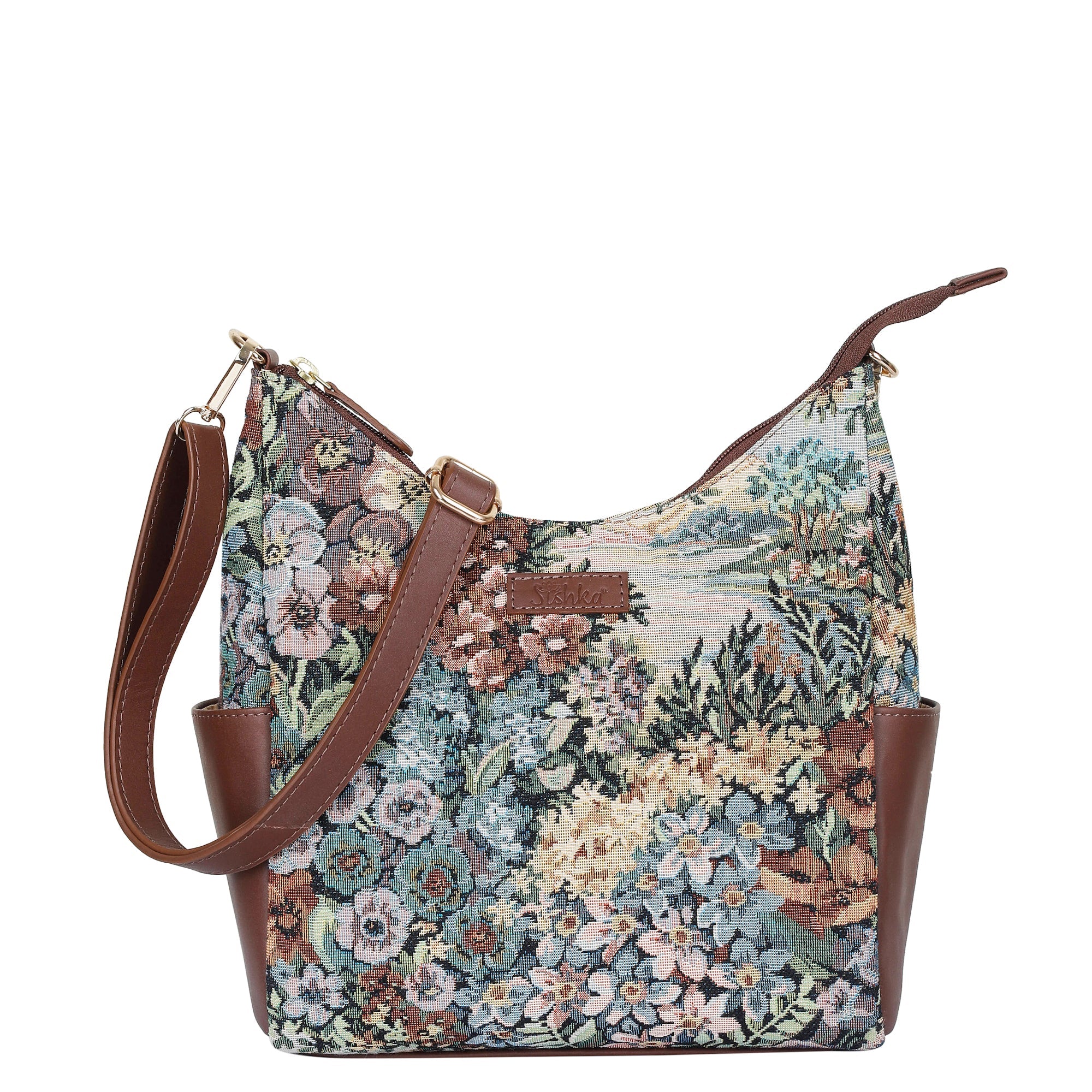 Sishka Women’s Botanical Design Tapestry Hobo Bag | Elegant Leather-Trimmed Shoulder & Crossbody Purse for Casual Outings
