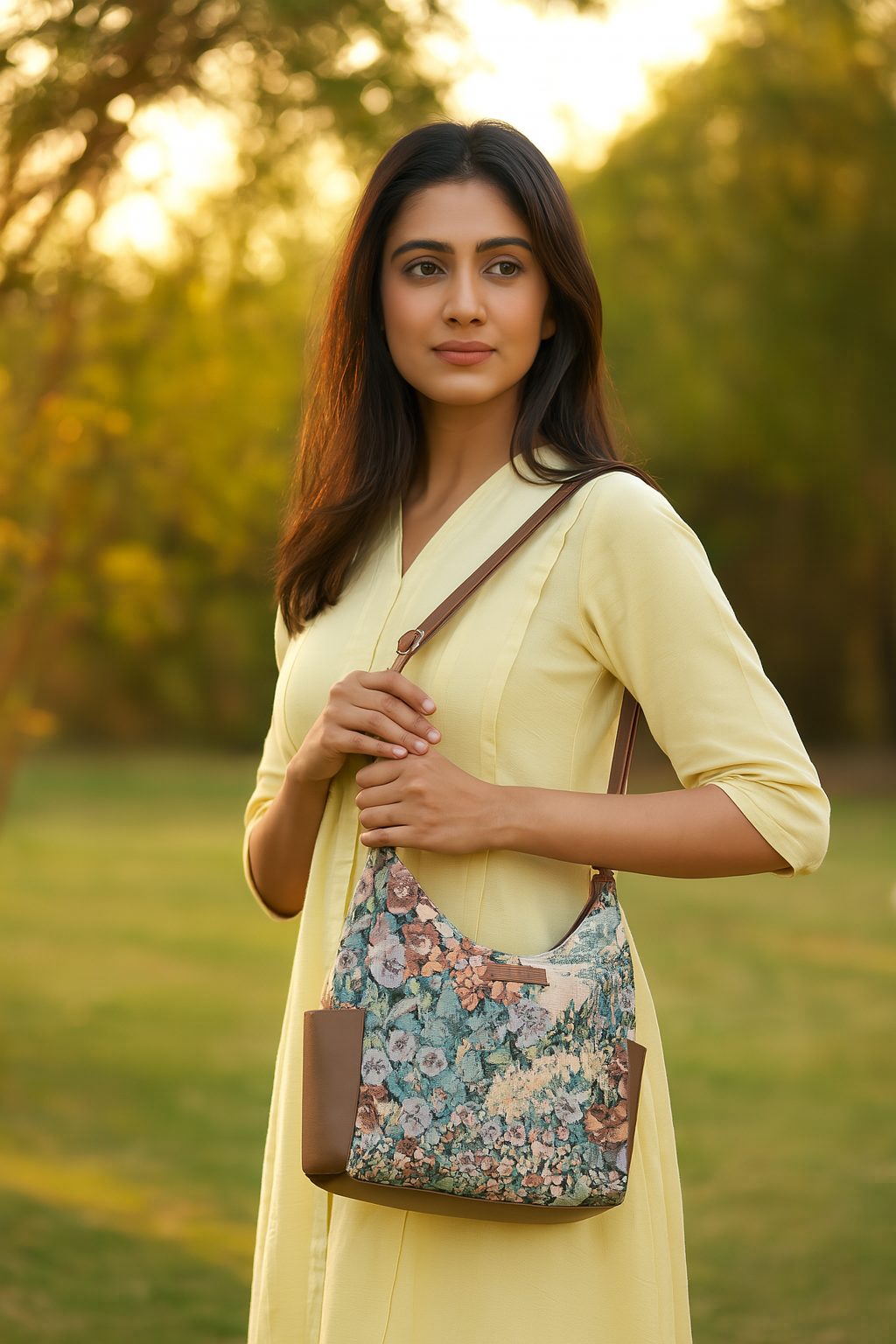 Sishka Women’s Botanical Design Tapestry Hobo Bag | Elegant Leather-Trimmed Shoulder & Crossbody Purse for Casual Outings