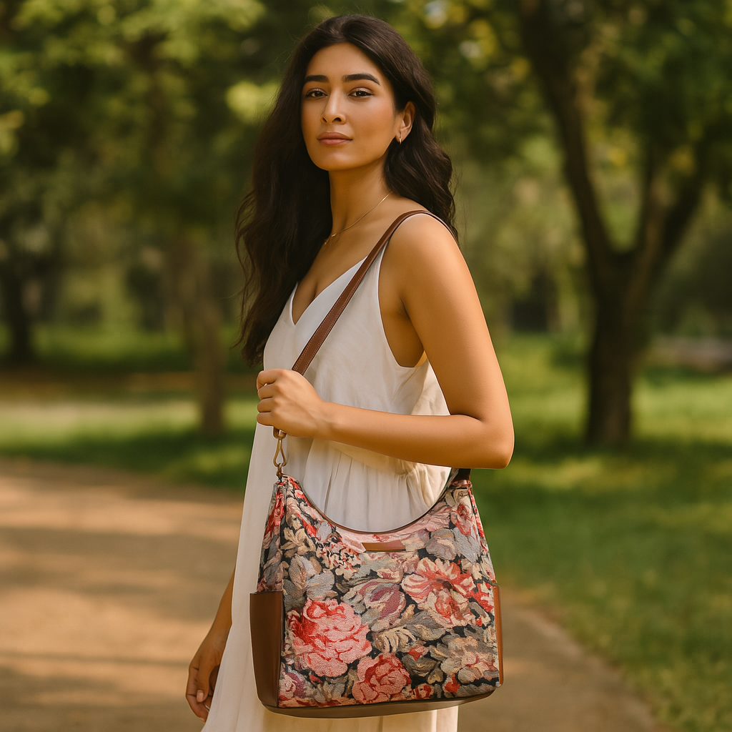 Sishka Women's Floral Tapestry Hobo Bag | Stylish Leather-Trimmed Shoulder & Crossbody Purse for Daily Essentials