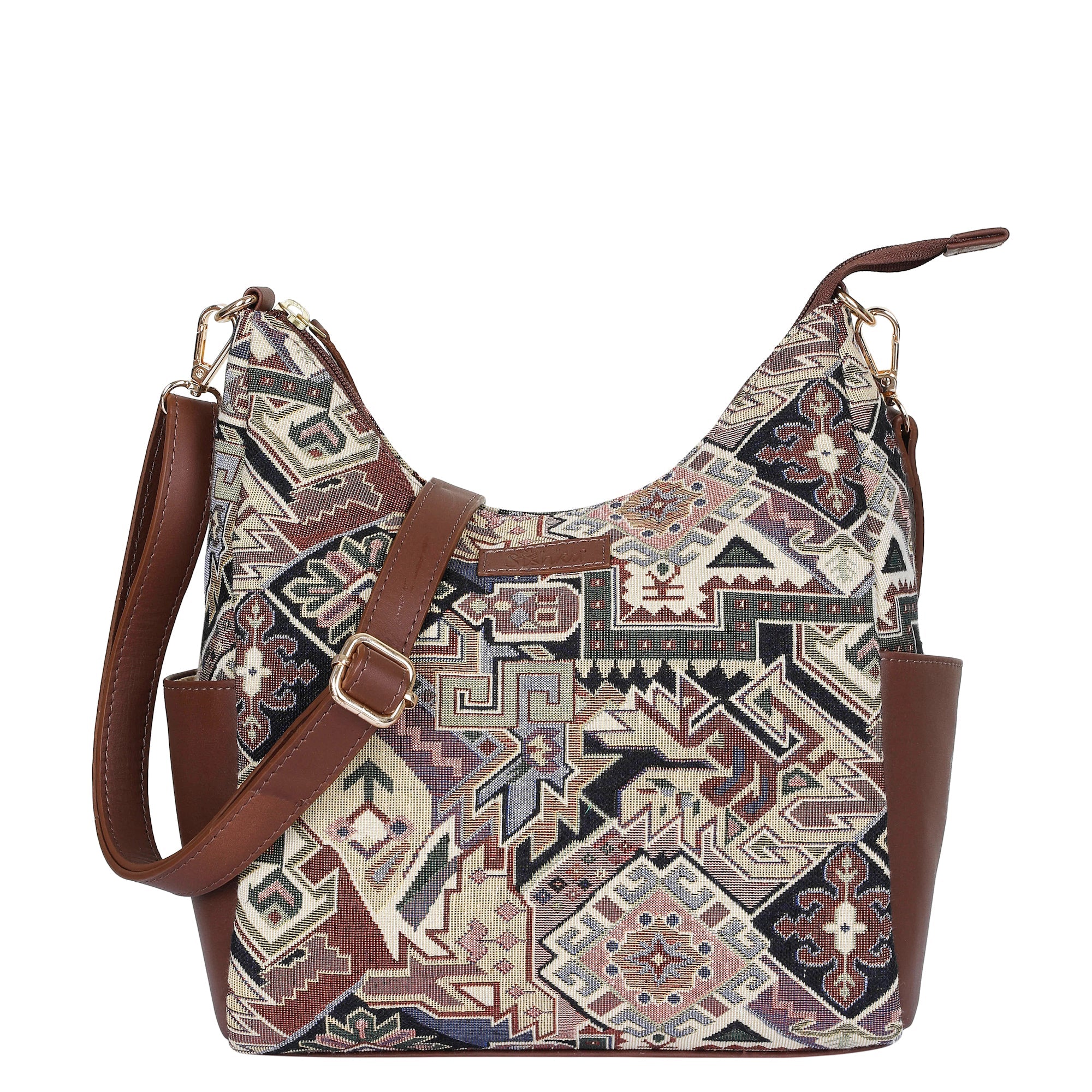 Sishka Women’s Hobo Bag in Geometric Tapestry Pattern with Leather Trim |Crossbody & Shoulder Purse for Office