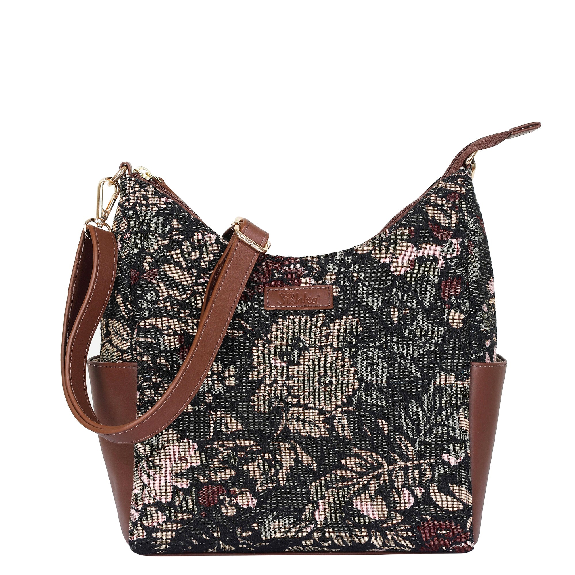 Sishka Women's Hobo Bag in Vintage Tapestry Fabric Pattern | Leather-Trim Crossbody Sling & Shoulder Purse
