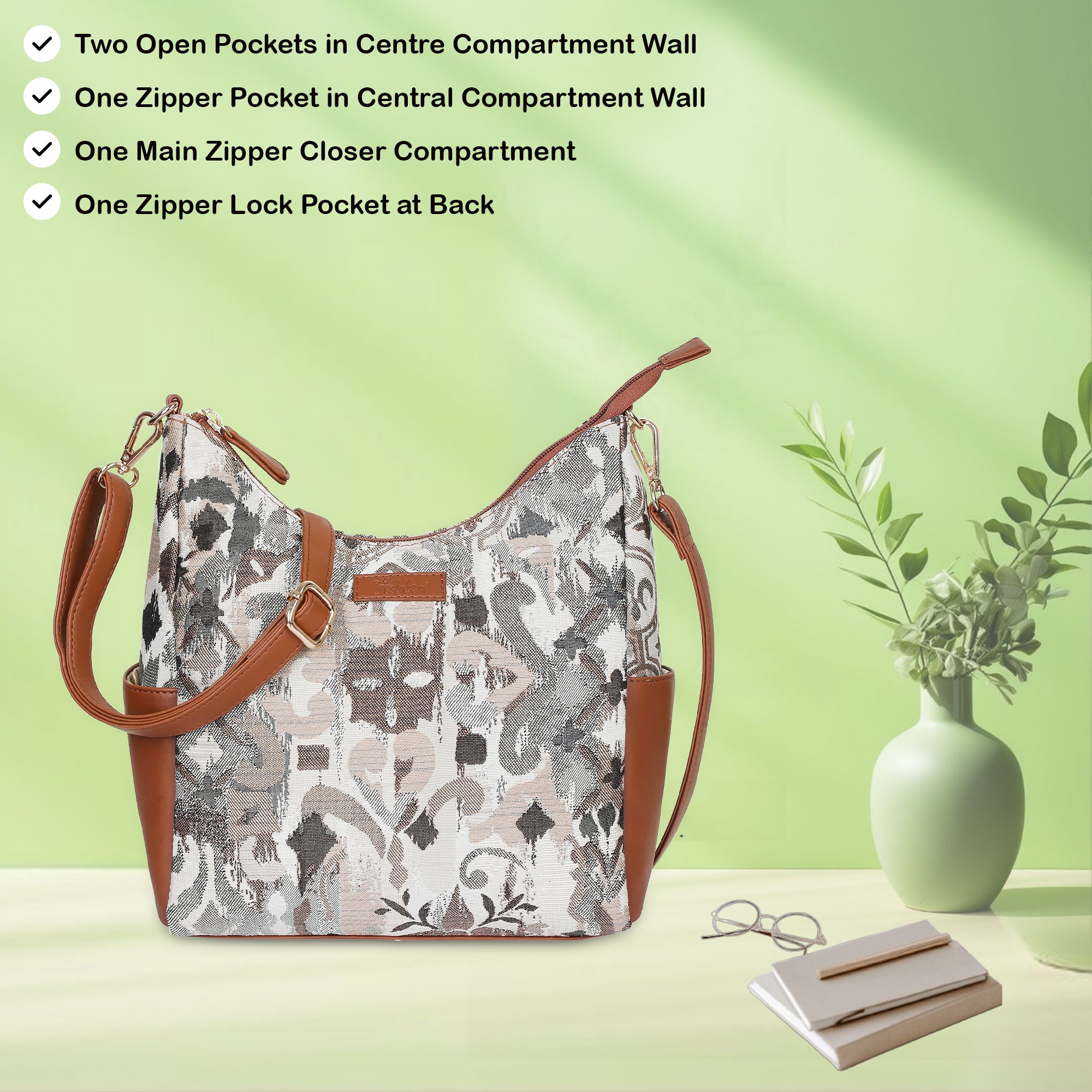 Women’s Abstract Tapestry Hobo Bag – Elegant Vegan Leather Crossbody & Shoulder Handbag for Work & Daily Use