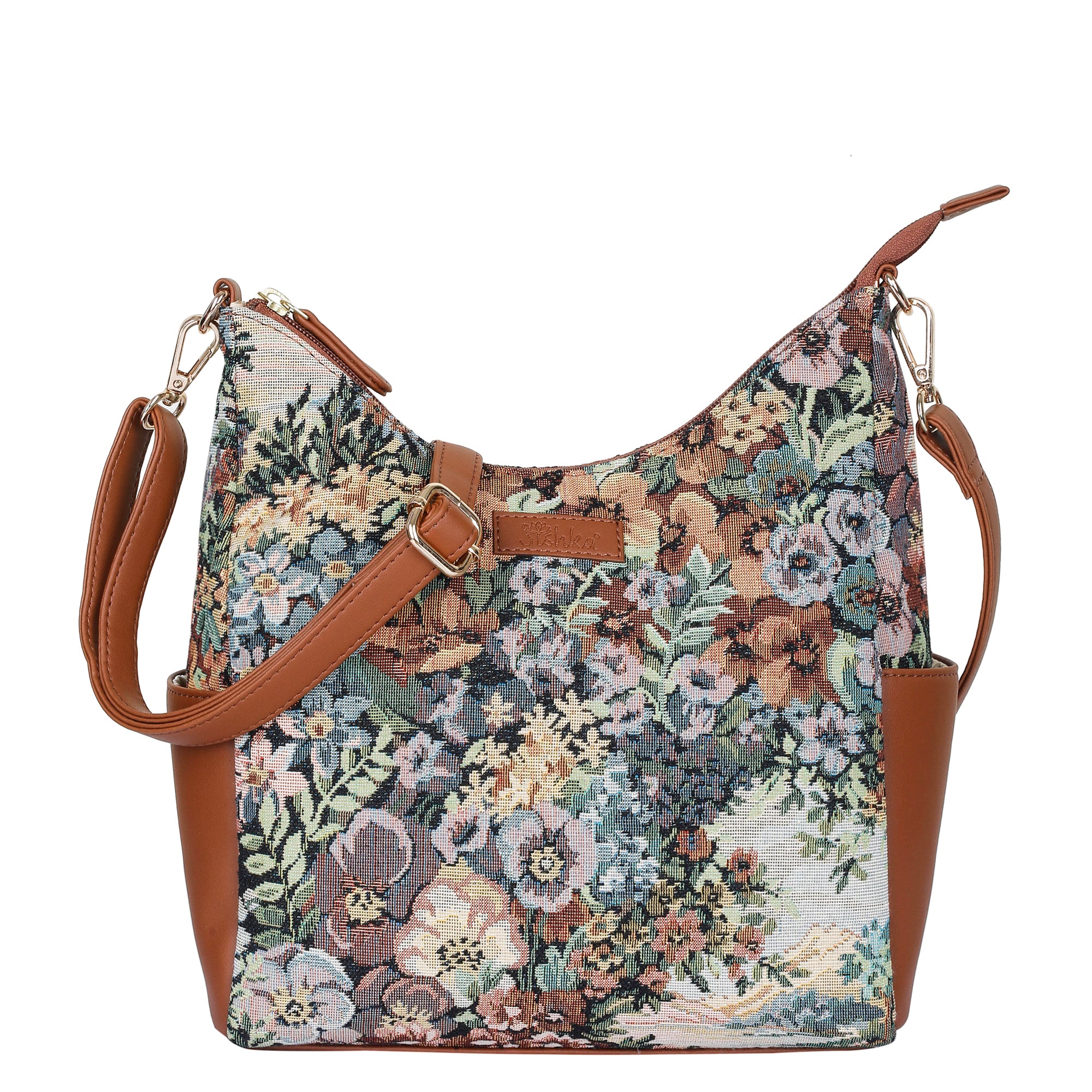 Women’s Botanical Tapestry Hobo Bag – Elegant Vegan Leather-Trimmed Shoulder & Crossbody Purse for Casual Use