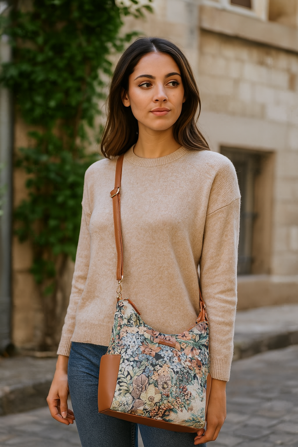 Women’s Botanical Tapestry Hobo Bag – Elegant Vegan Leather-Trimmed Shoulder & Crossbody Purse for Casual Use