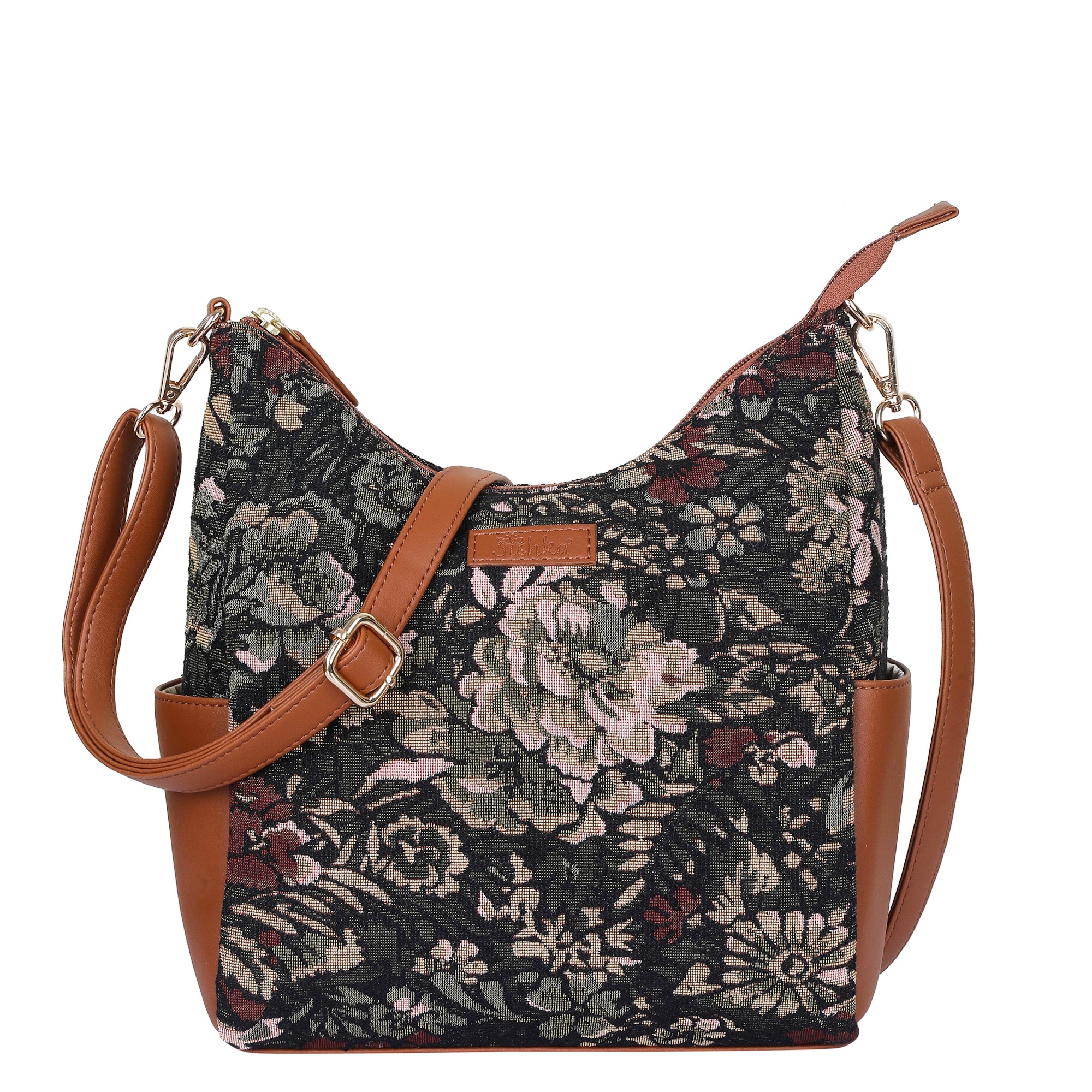 Women’s Hobo Bag in Vintage Tapestry Fabric – Vegan Leather-Trimmed Crossbody & Shoulder Purse for Travel & Daily Use