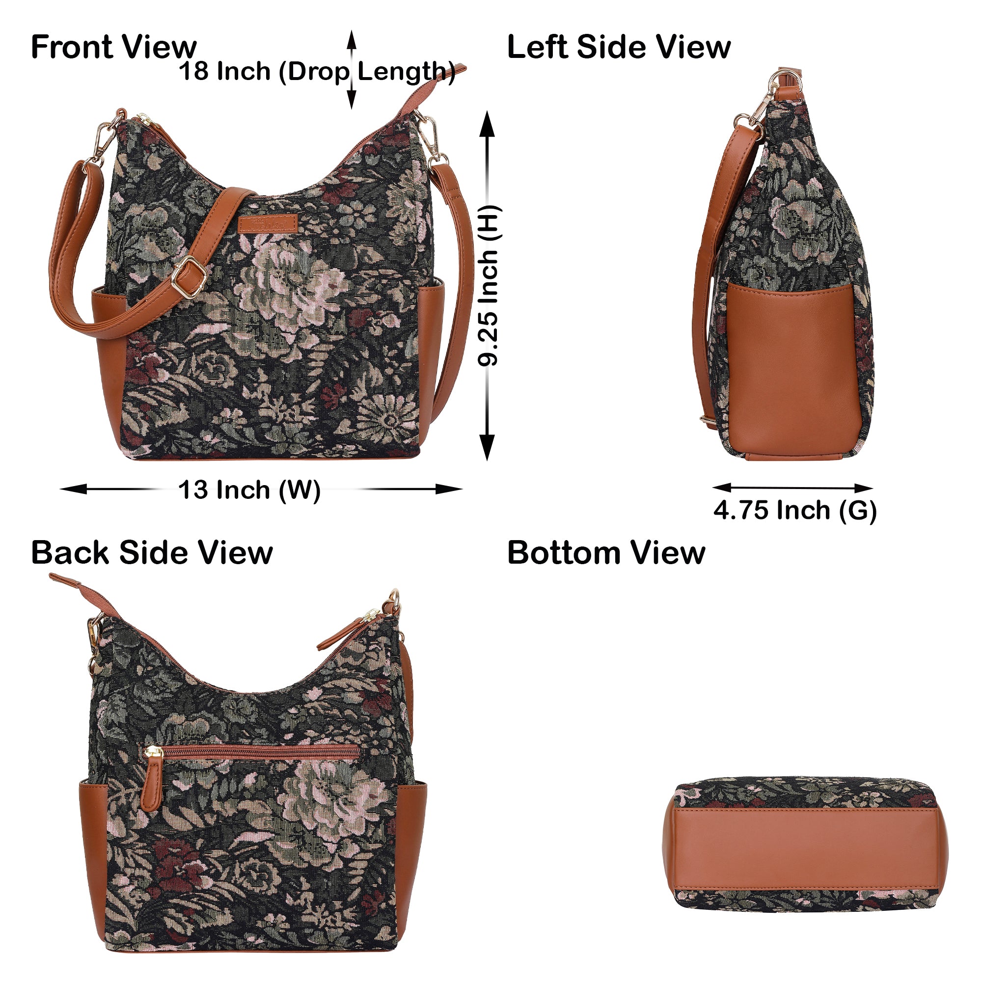 Women’s Hobo Bag in Vintage Tapestry Fabric – Vegan Leather-Trimmed Crossbody & Shoulder Purse for Travel & Daily Use