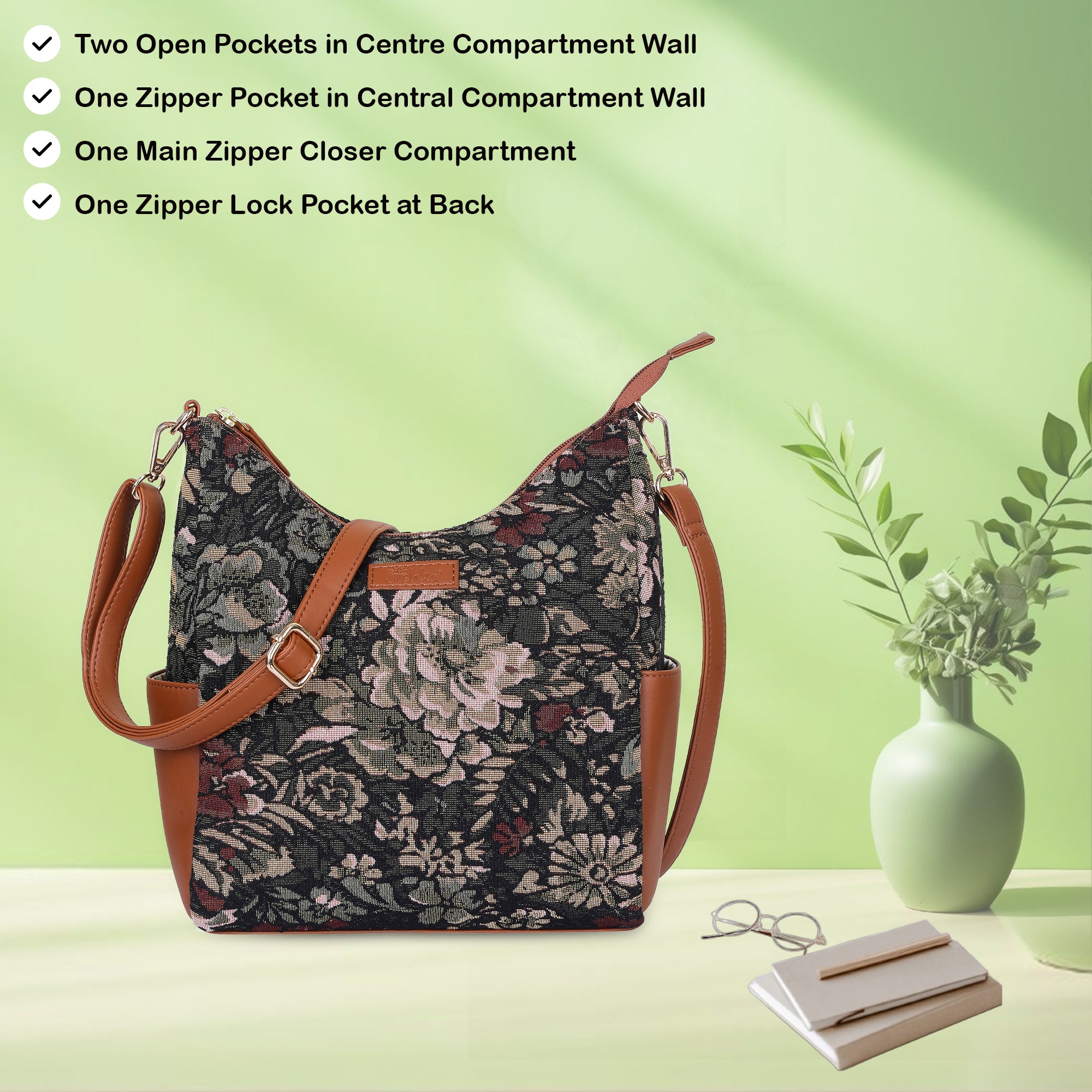 Women’s Hobo Bag in Vintage Tapestry Fabric – Vegan Leather-Trimmed Crossbody & Shoulder Purse for Travel & Daily Use