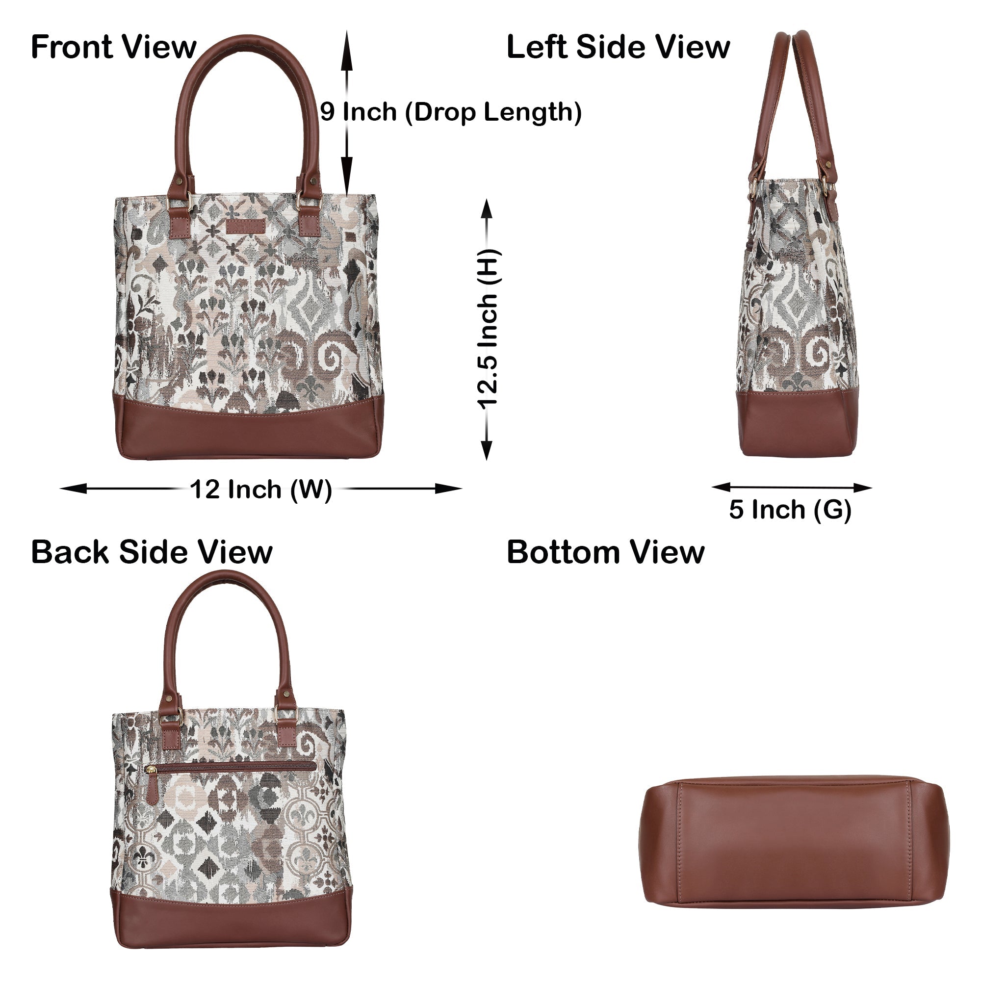 Women’s Abstract Tapestry Tote Bag | Shoulder Purse with Leather Trim & Top Handle for Work, Travel & Daily Use