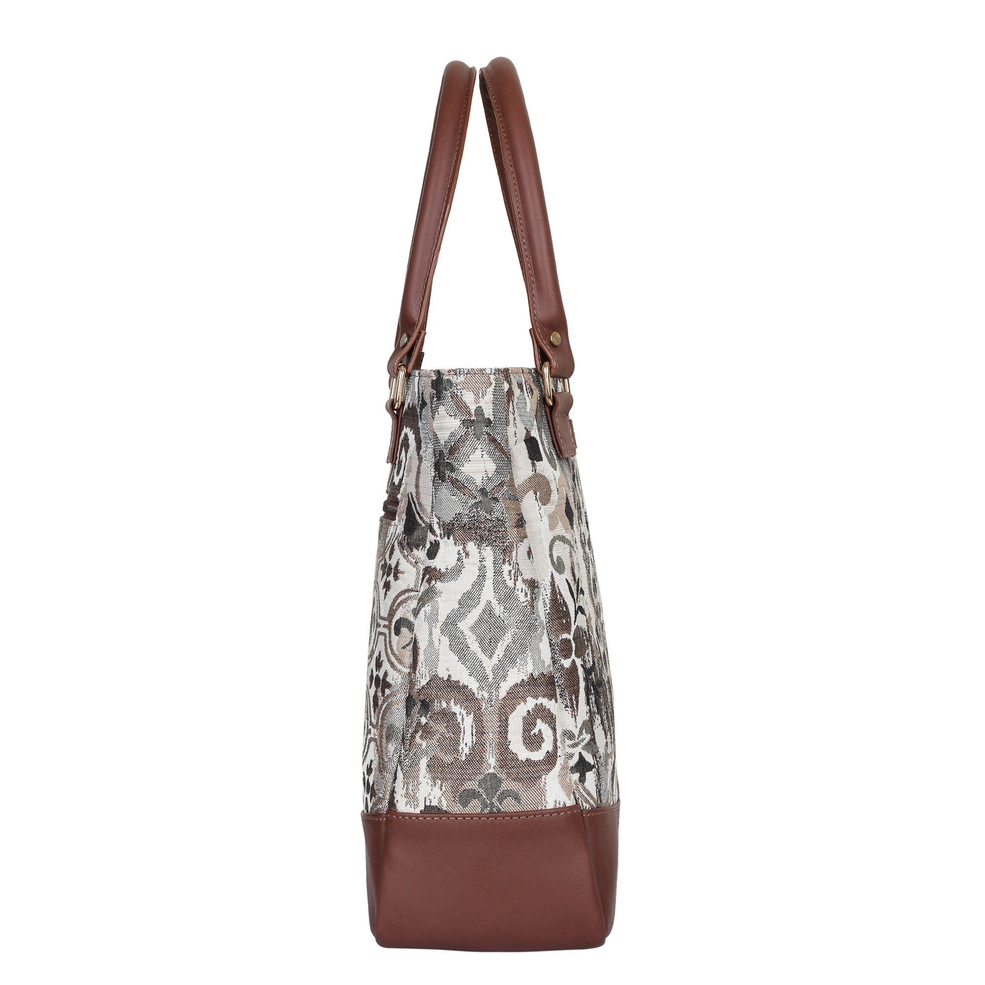 Women’s Abstract Tapestry Tote Bag | Shoulder Purse with Leather Trim & Top Handle for Work, Travel & Daily Use