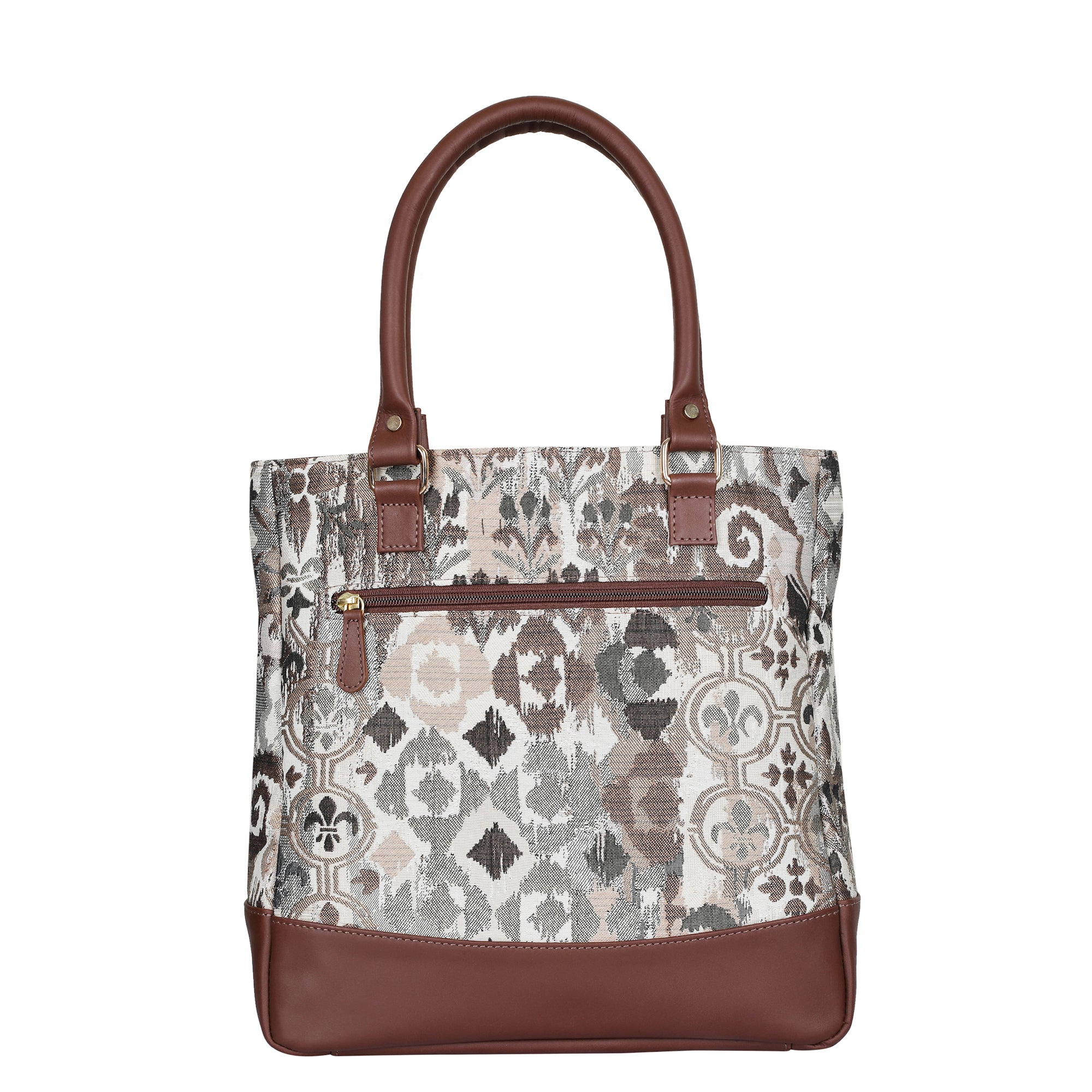 Women’s Abstract Tapestry Tote Bag | Shoulder Purse with Leather Trim & Top Handle for Work, Travel & Daily Use