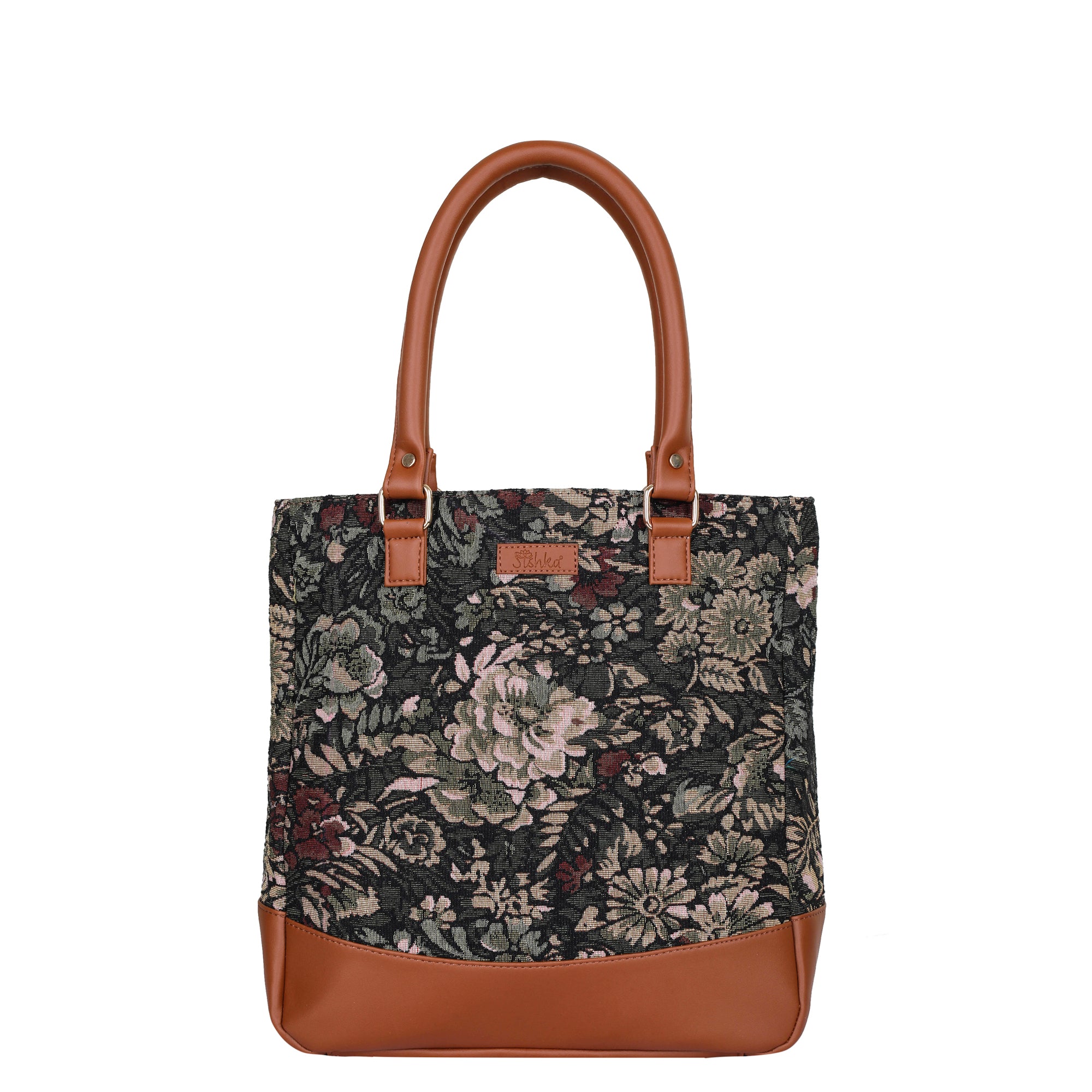 Tapestry Tote Bag in Vintage Design – Vegan Leather-Trimmed Women's Top Handle Shoulder Handbag for Daily Use