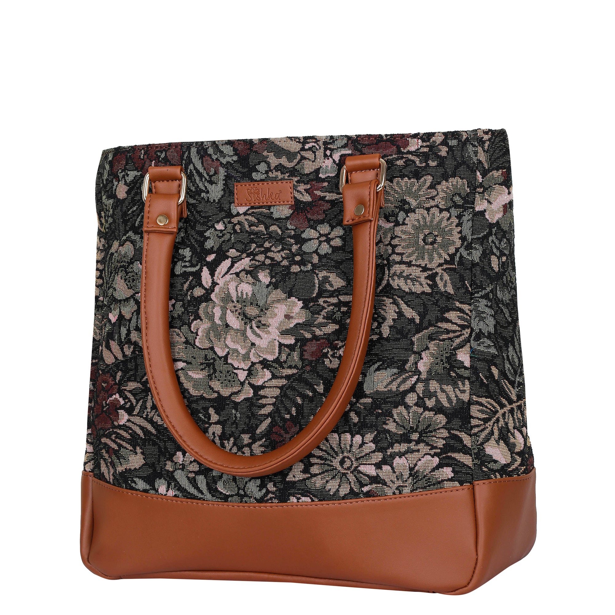Tapestry Tote Bag in Vintage Design – Vegan Leather-Trimmed Women's Top Handle Shoulder Handbag for Daily Use