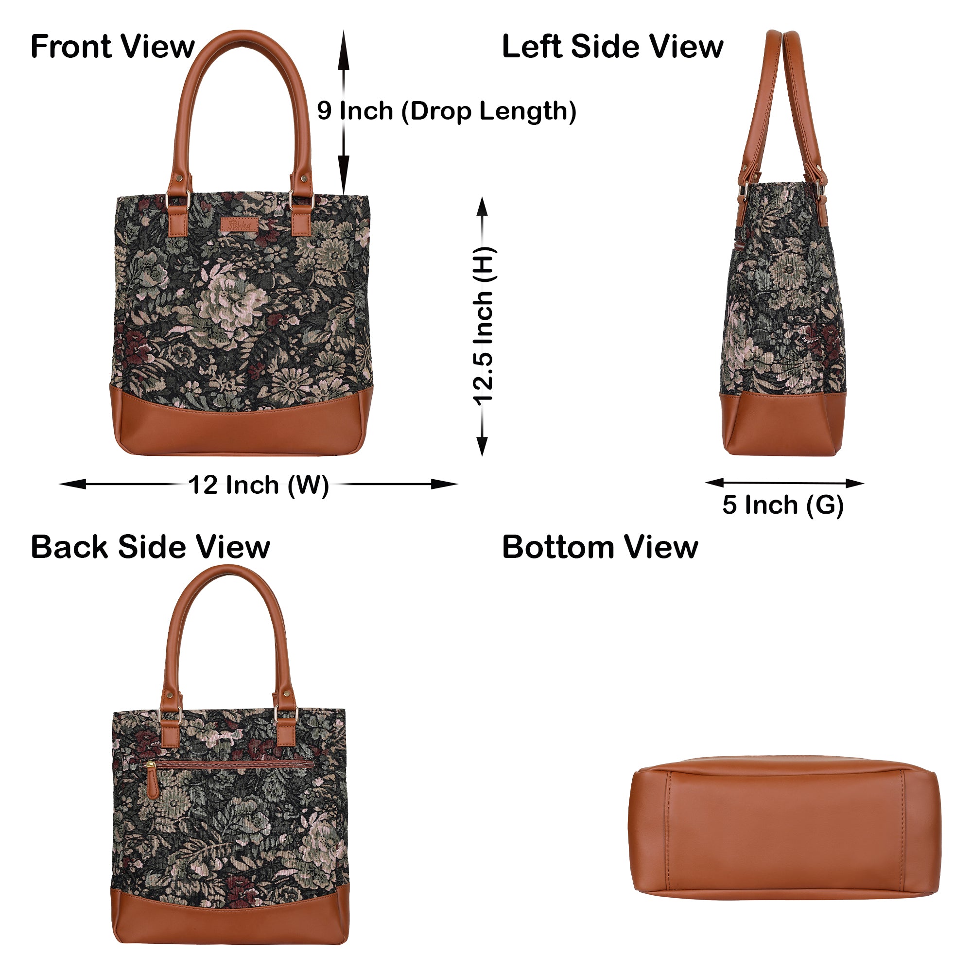 Tapestry Tote Bag in Vintage Design – Vegan Leather-Trimmed Women's Top Handle Shoulder Handbag for Daily Use