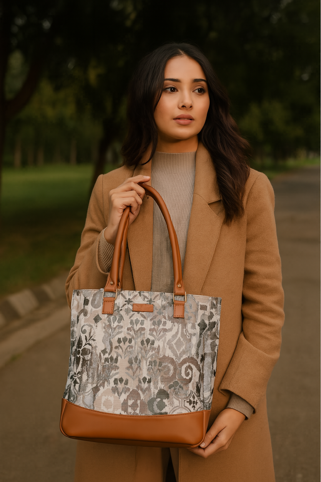 Women’s Abstract Tapestry Tote Bag – Shoulder & Top Handle Handbag with Vegan Leather Trim for Everyday Style